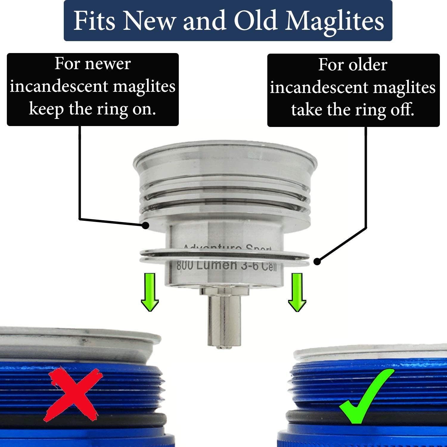 Lumencraft Led Conversion Kit Compatible/Replacement For Maglite Flashlight - 800 Lumen - Fits 3 4 5 6 D And C Cell Maglight - H