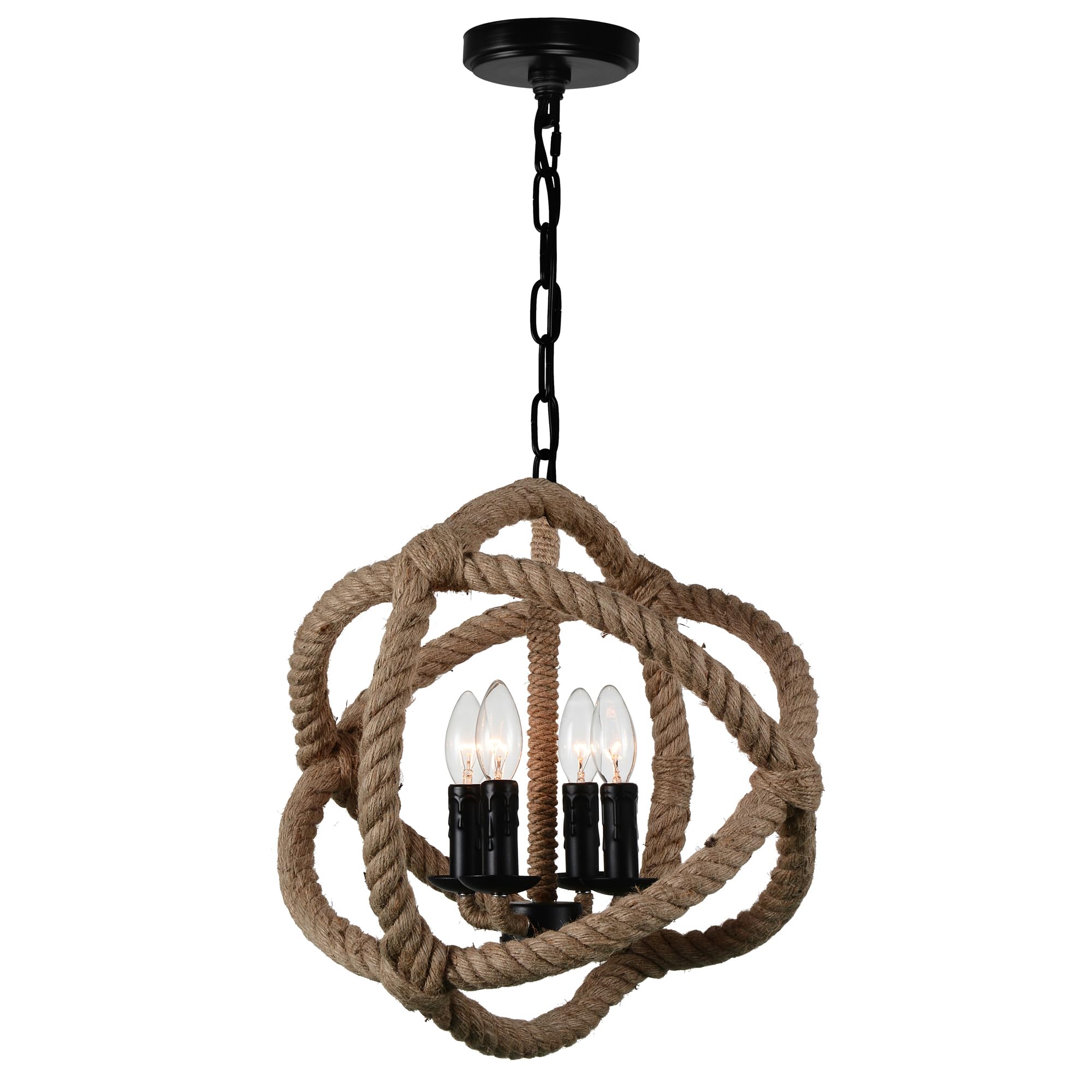 Cwi Lighting Padma Black Metal Chandelier - 4 Light Farmhouse Pendant Fixture
