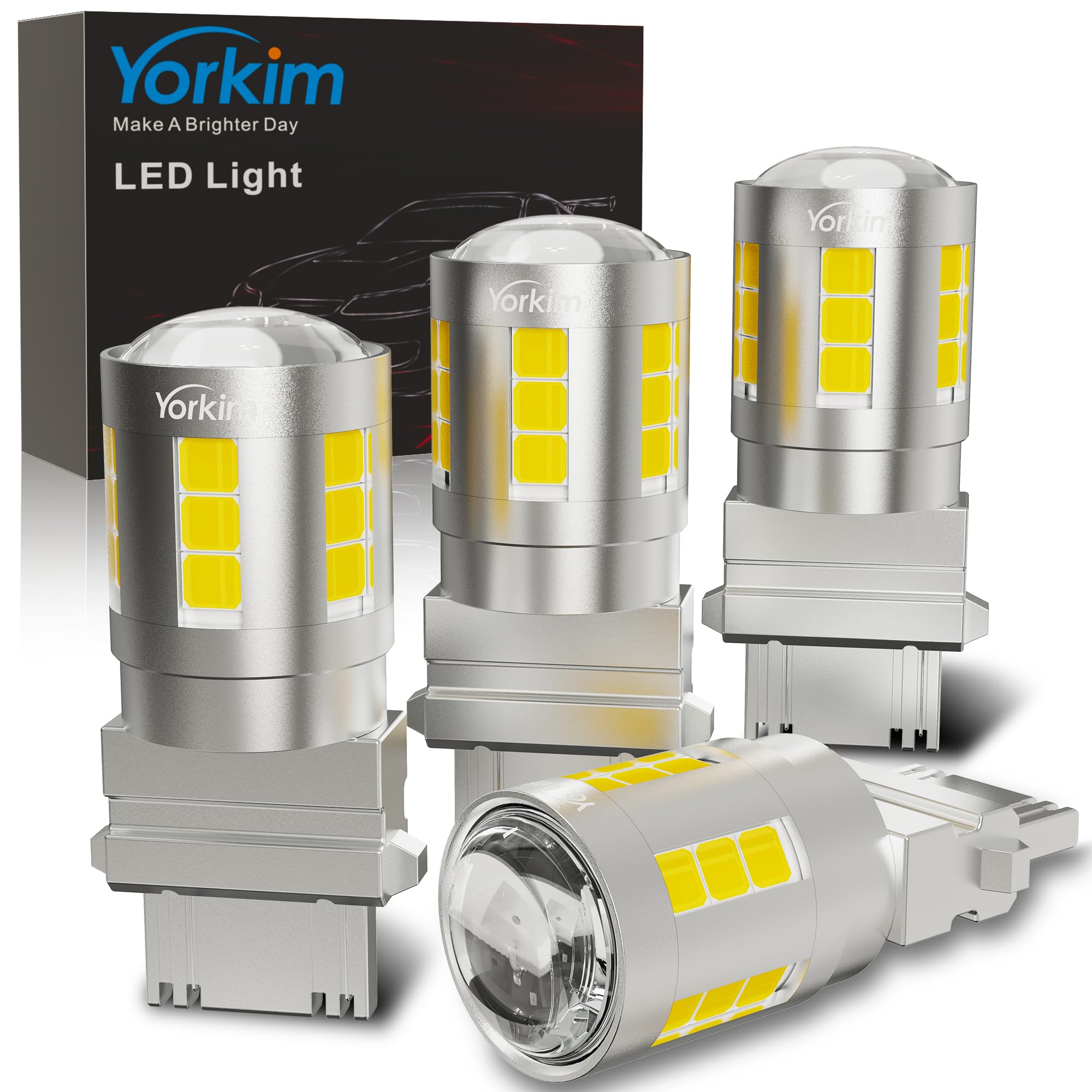 Yorkim 3157 LED Bulb, 6500K High Brightness, Replacement for Turn Signal/Brake Lights, White, Pack of 4