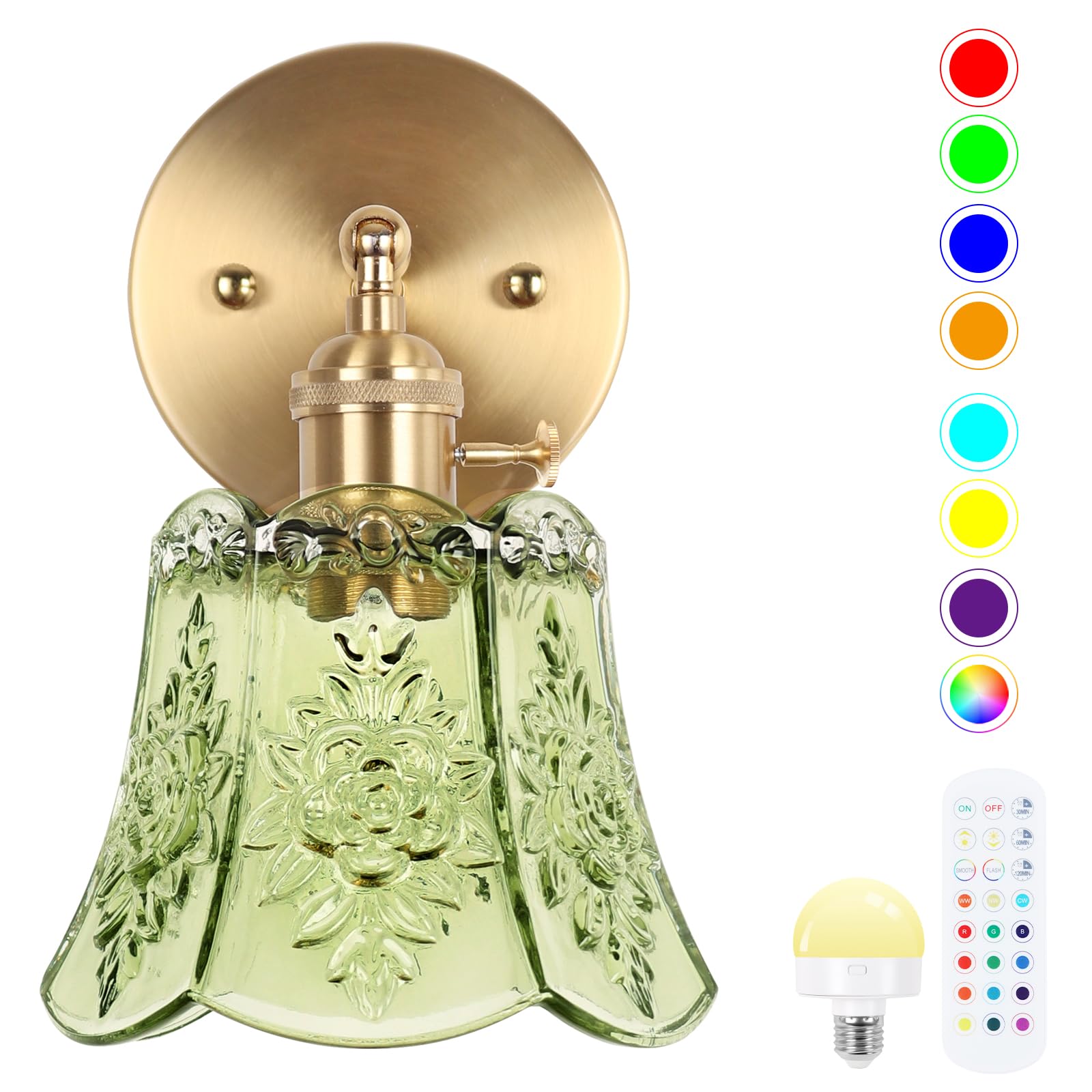 EIDEARAY Battery Operated Wall Sconce, Wireless RGB Dimmable LED Light, Vintage Design, Deep Green