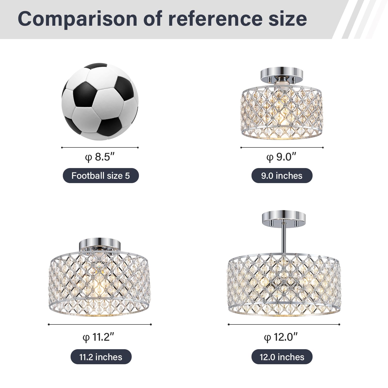 Bzvesr Chrome Crystal Ceiling Light Fixture Modern Semi Flush Mount Ceiling Lighting Fixture Round Small Chandelier For Dining Room  Hallway  Entryway  Kitchen  Bedroom Foyer 1 Light 11.2 Inch