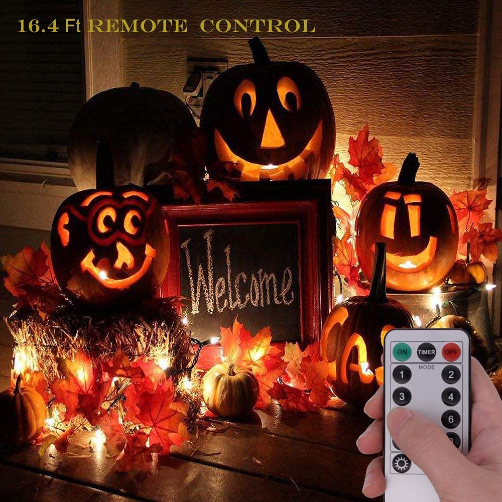 Maple Leaves Fall String Lights - 40LEDs 20ft/6m Thanksgiving Day Decorations Waterproof Battery Powered Indoor/Outdoor Lighted