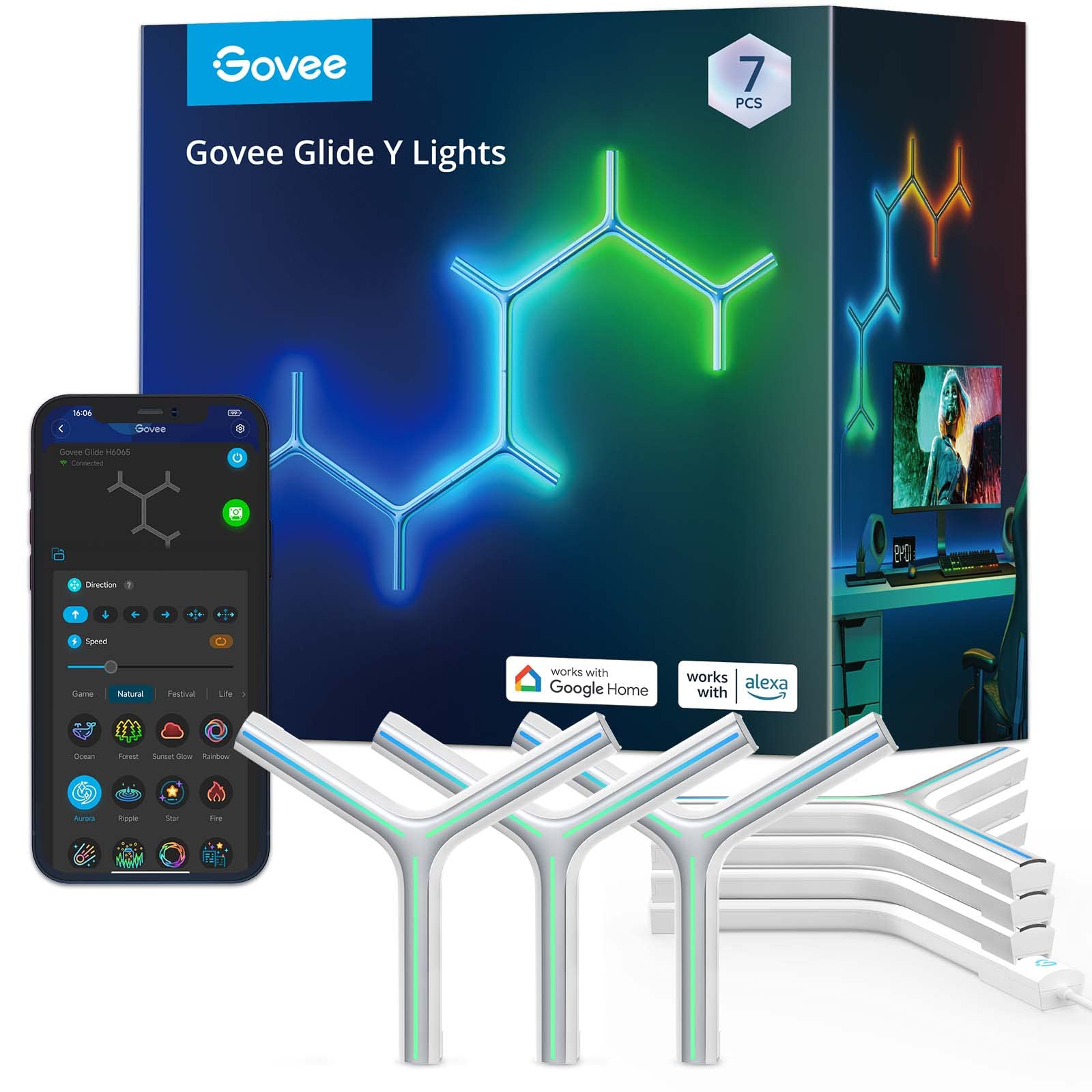 Govee Glide Y Lights, RGBIC LED Gaming Lights for Wall, Smart Wi-Fi Game Lights with Music Sync, DIY and Timer Feature, Gaming R