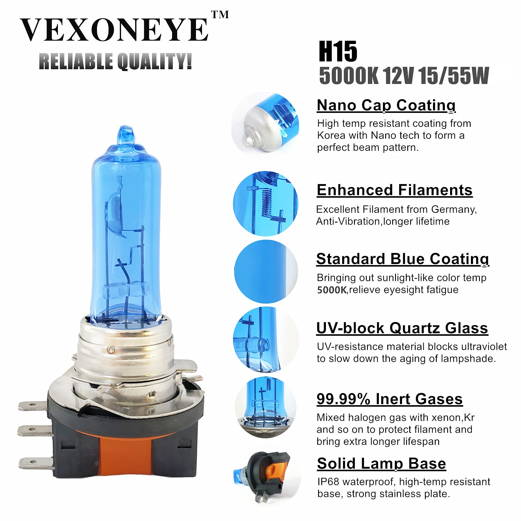 Vexoneye H15 Halogen Headlight Bulb H15 12V 15/55W Lights Headlamp For A6 Tiguan Golf Gti Edge