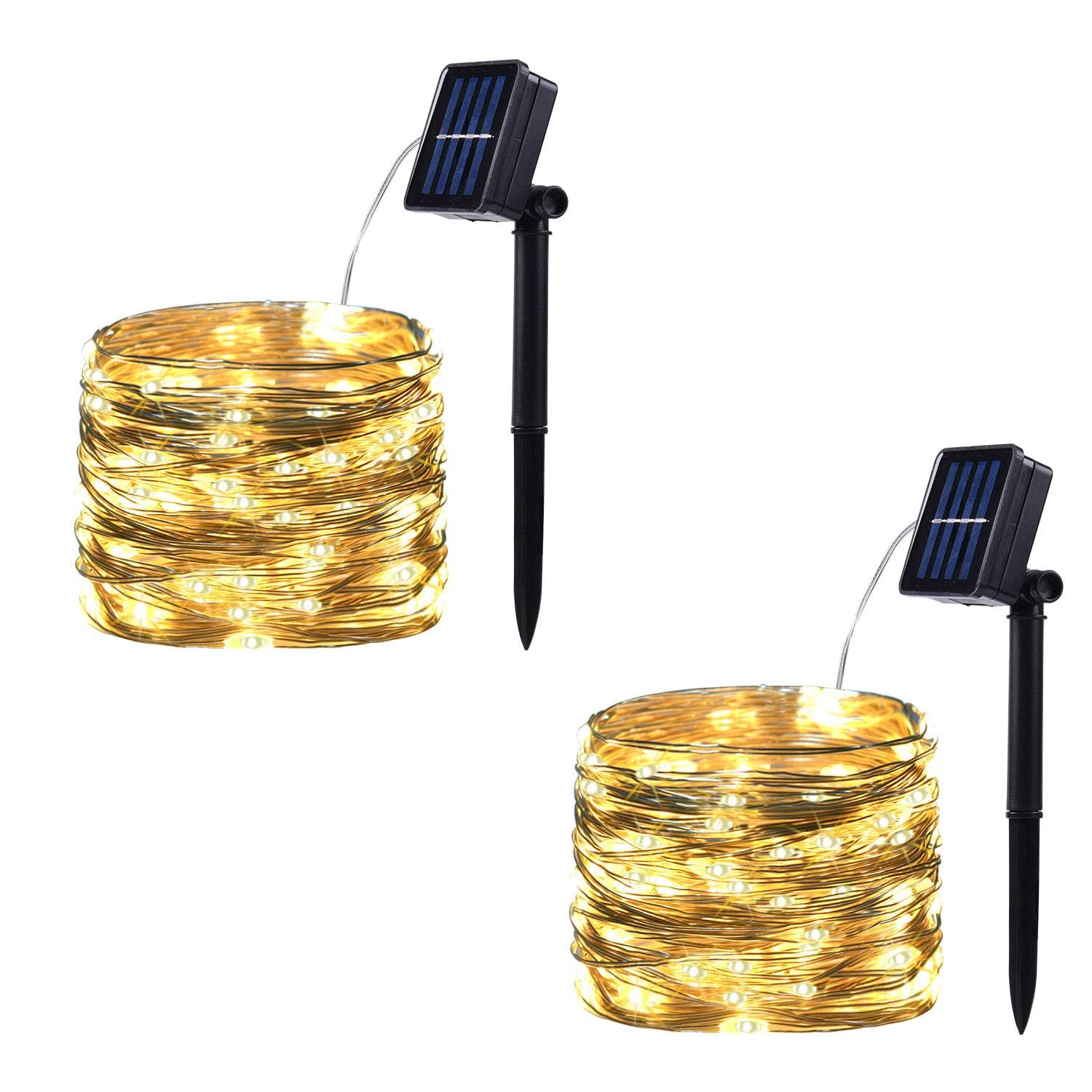 Sprklinlin 2 Pack 100 Led Solar Powered String Lights, Each 33Ft Copper Wire 8 Modes Solar Fairy Lights Outdoor Waterproof For G