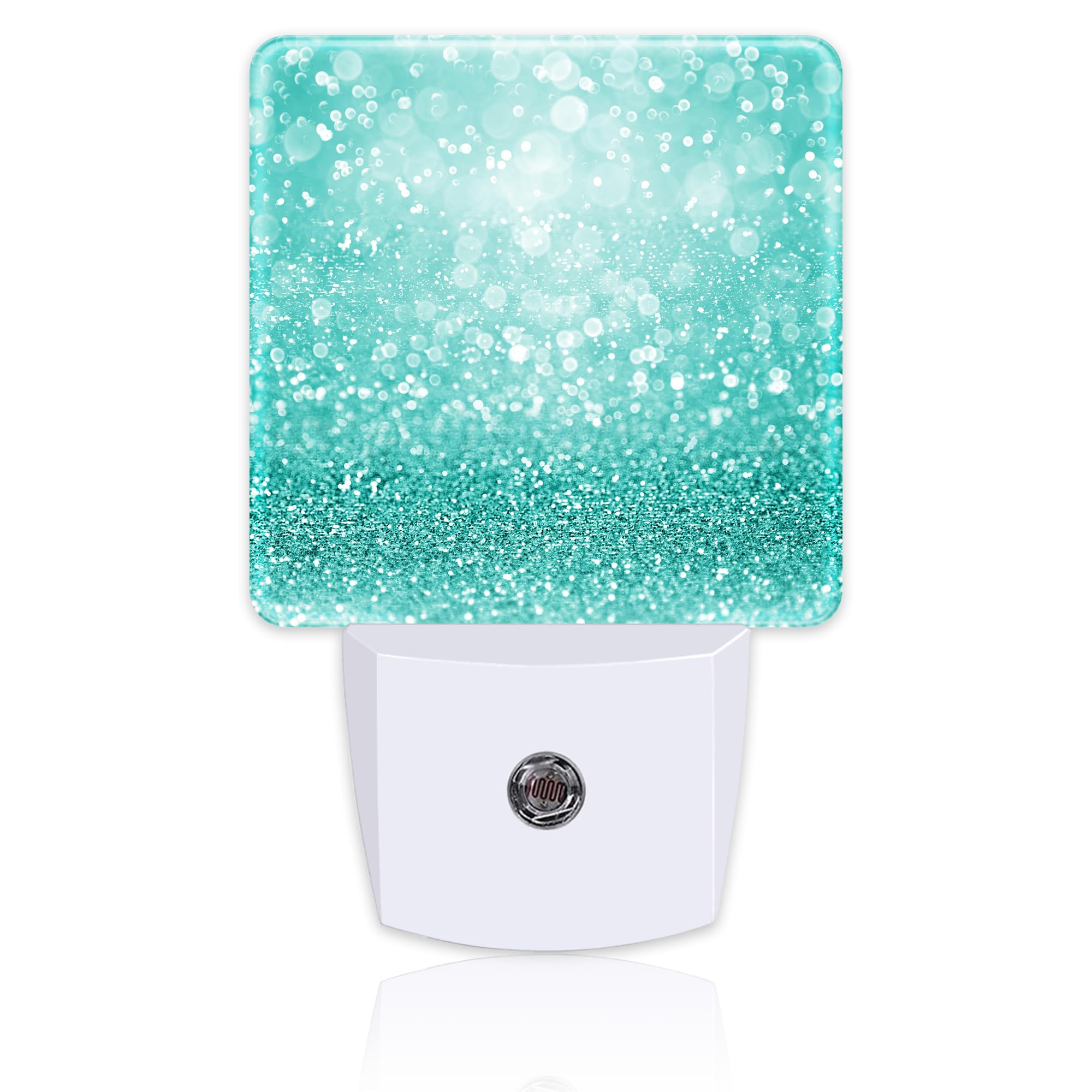 sndheke Teal Turquoise Glitter Night Light Plug into Wall, Green Sparkle Bling Dusk to Dawn Night Light Plug in,0.5w Energy Savi