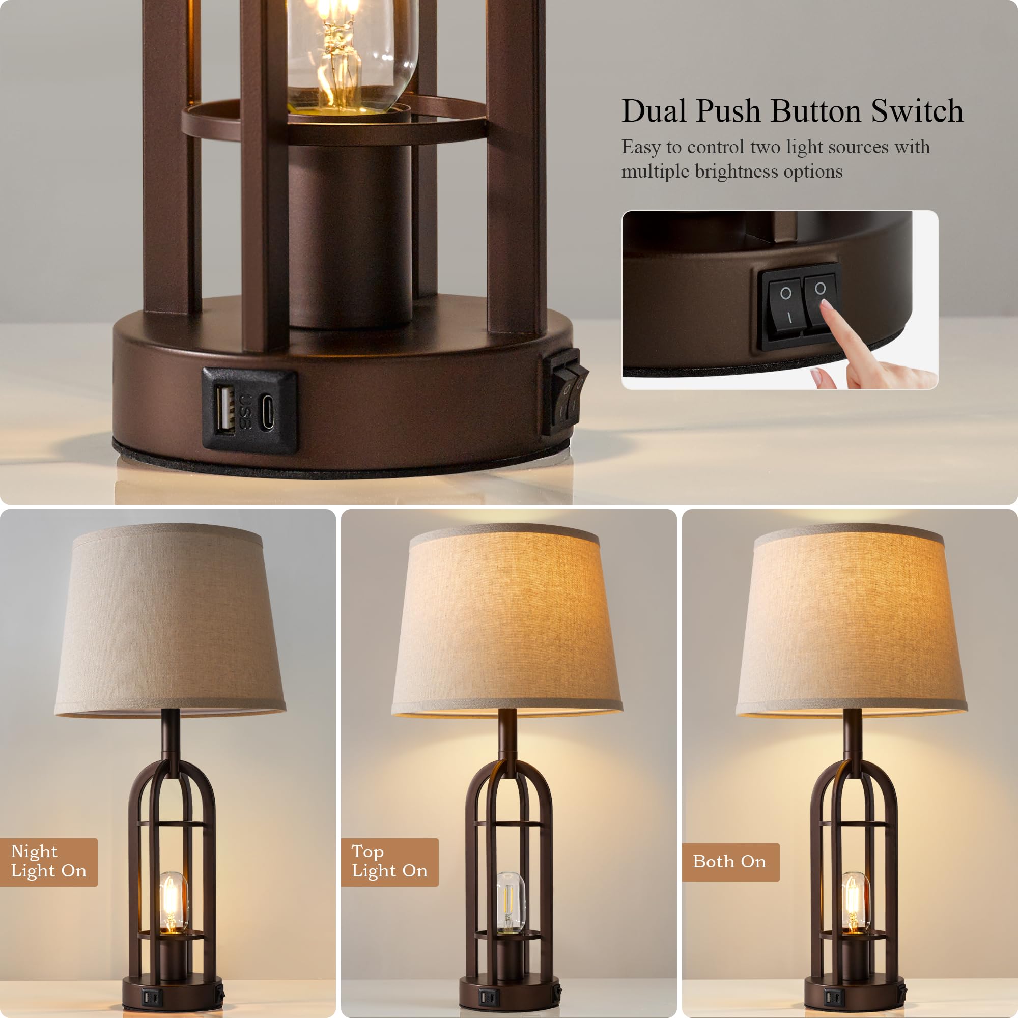 SRJJA Table Lamps Set of 2 - Farmhouse Industrial Design, 24'' with USB, Oil-Rubbed Bronze, Model QY_S2227-2T ORB, 4
