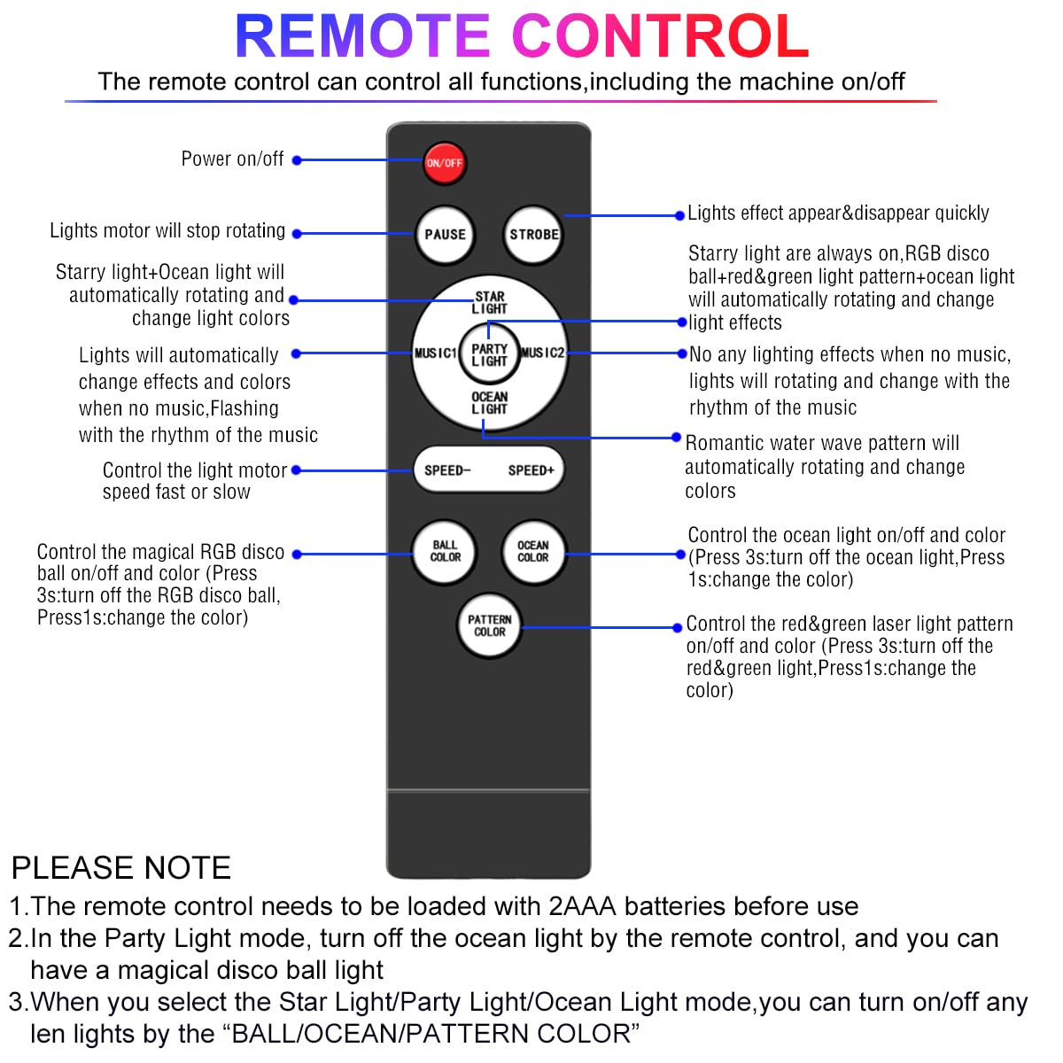 Party Light Disco Ball Light Dj Light Disco Light Ocean Light Star Light Projector Dance Light Sound Activated With Remote Contr