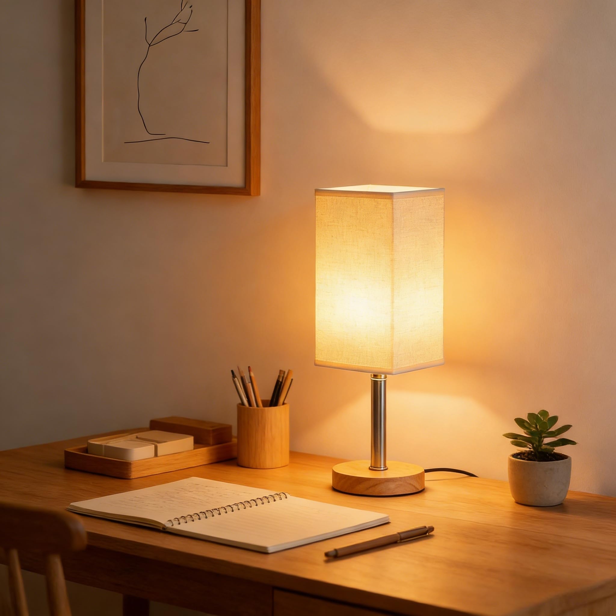TFSWUFI Small Table Lamp for Bedroom, Bedside Lamp with 3000K Warm LED Bulb Included, Nightstand Lamp for Living Room Office Dor