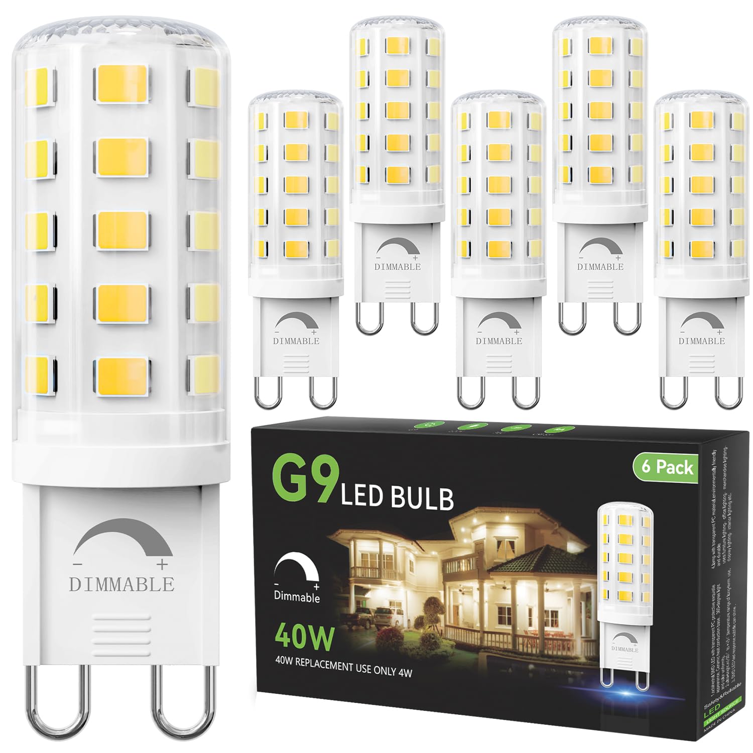 Tjoy 6 Pack Dimmable G9 Led Bulb 4W Equivalent 40 Watt, Daylight White 6000K, T4 G9 Bi-Pin Base Halogen Replacement, G 9 Socket 