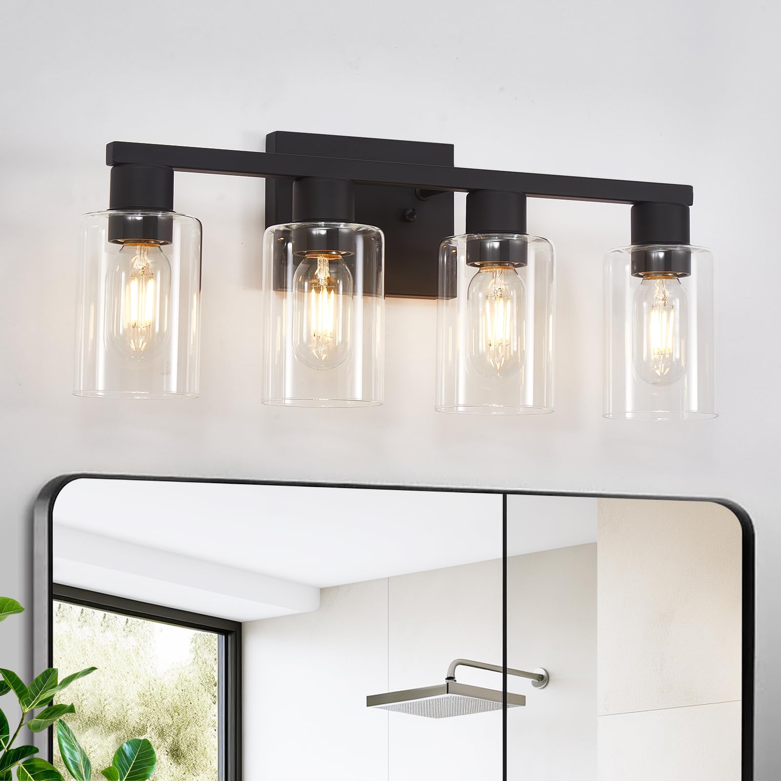 Diduio Black Vanity Lights For Bathroom 4 Light Bathroom Vanity Light Classic Bathroom Lighting Fixtures Over Mirror Farmhouse Vanity Lights With Clear Glass Shade