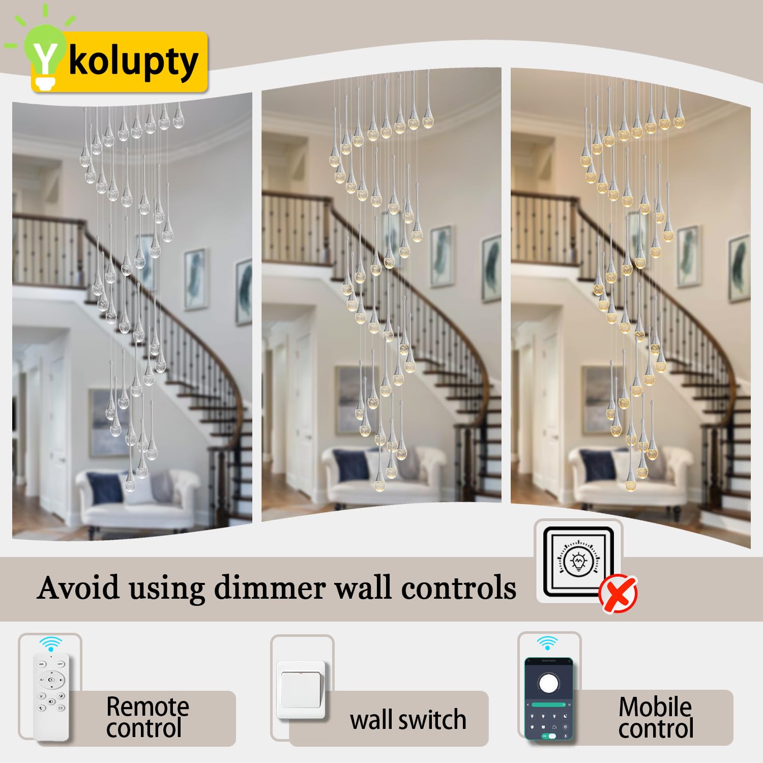 Ykolupty 150In High Ceiling Chandelier For Foyer Entrance 36-Light Crystal Silver Chandelier Light Fixture Large Ceiling Light For Living Room Staircase Hallway Dining Room