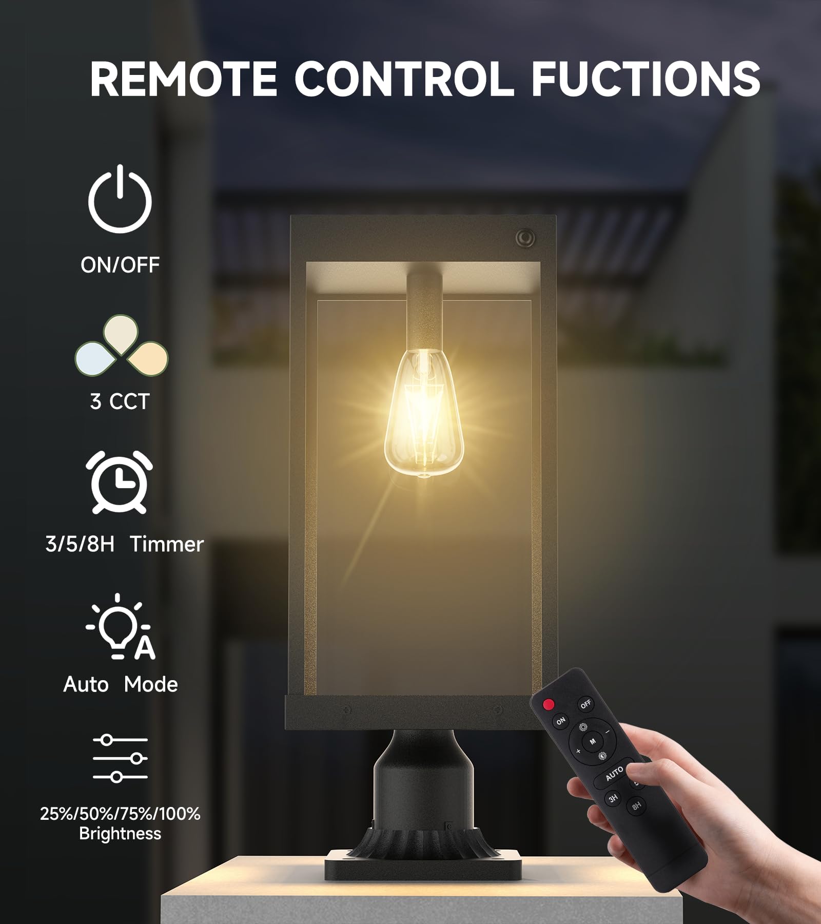 KAE KAQUR 20 Large Solar Post Lights with Pier Mount Base, Adjustable 3000K/4000K/6000K & Dusk-to-Dawn Sensor, Remote Control,