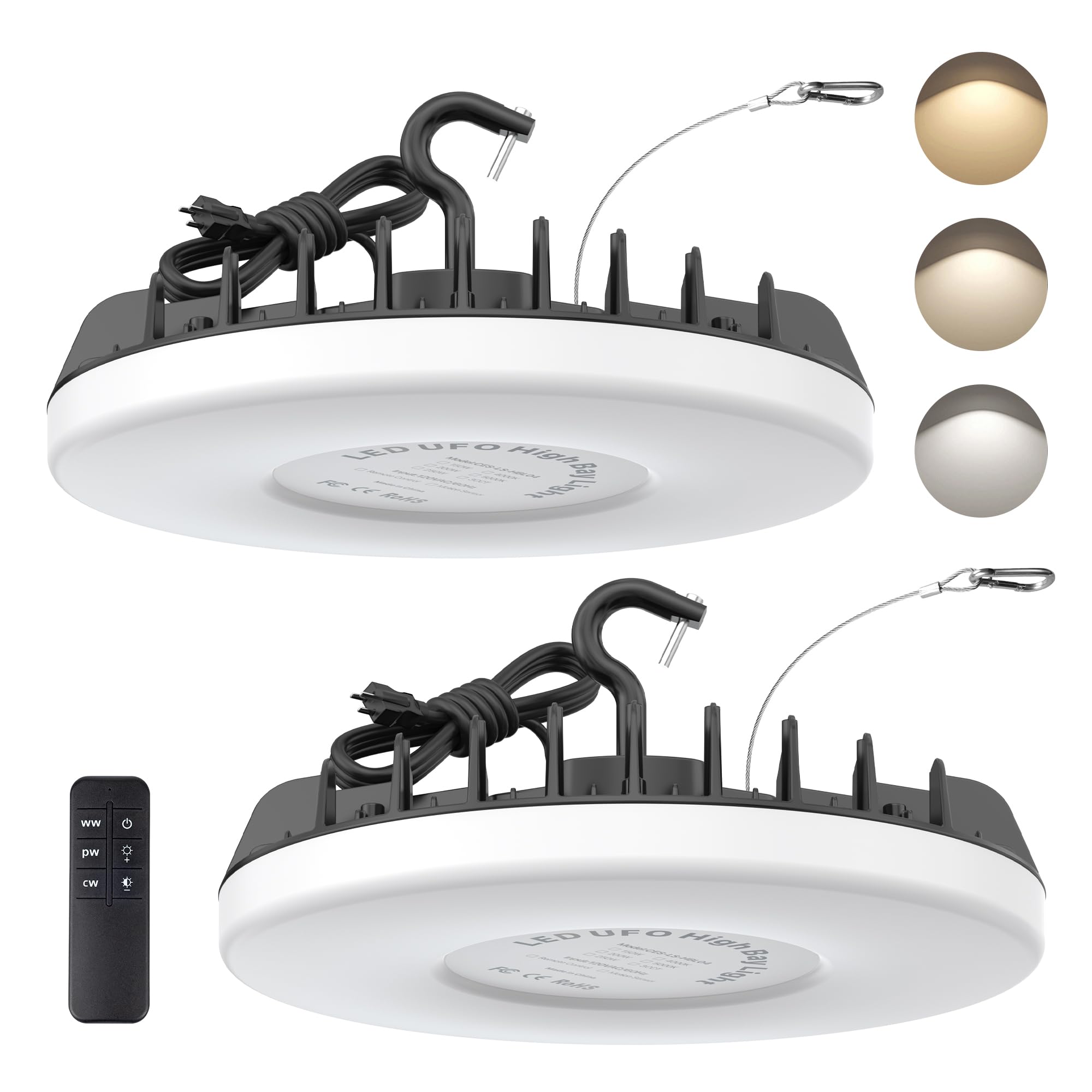 DEMILARE LED Shop Lights 200W High Bay Light, 24000LM, 3 CCT Adjustable, 10%-100% Dimmable, IP65 Waterproof, Black, 2