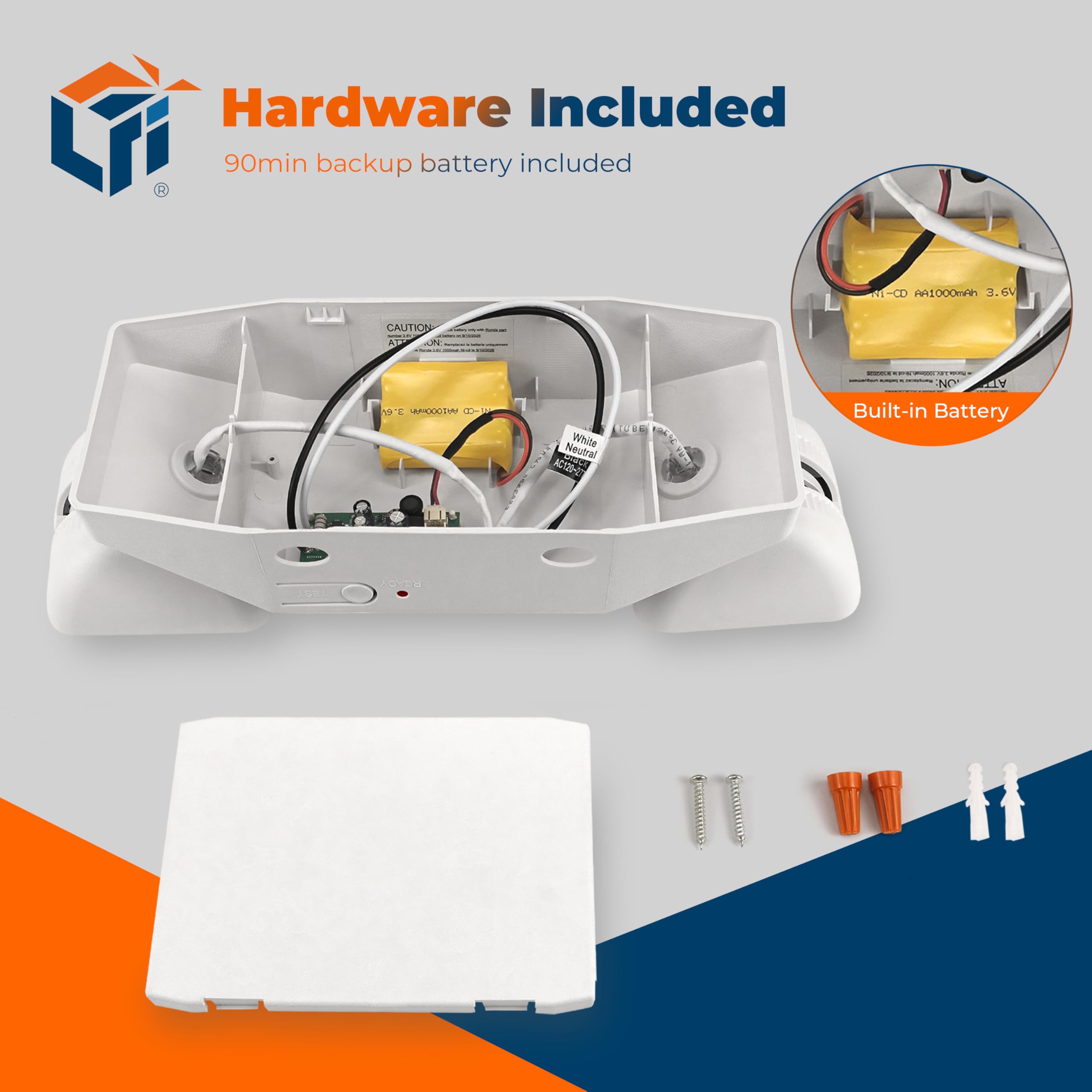 Lfi Lights Emergency Lights For Business, Led Emergency Light With Battery Backup, Ul Listed, Adjustable Led Heads, White Housing, Commercial Indoor Lighting, 2 Pack