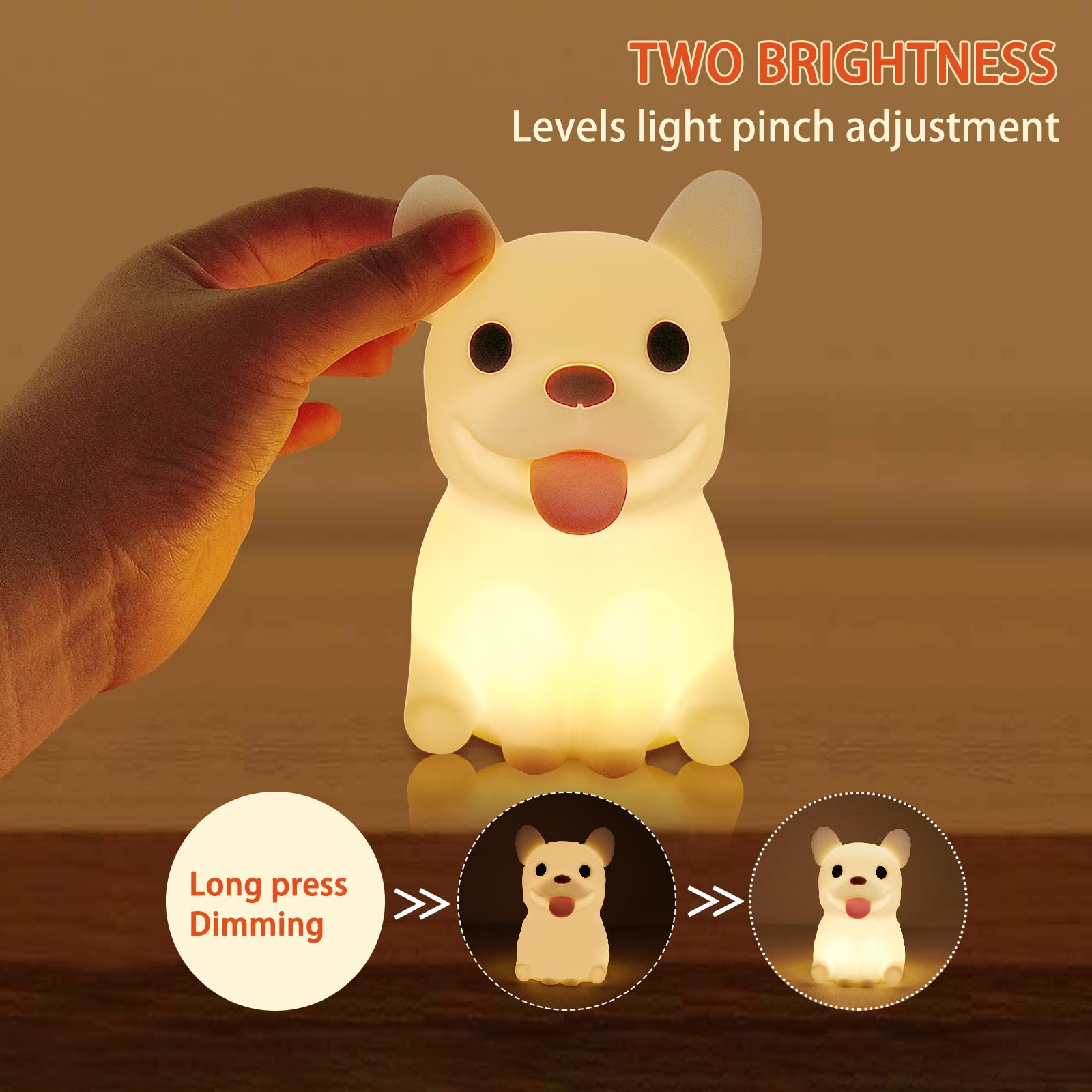 Qanyi French Bulldog Lamp - Cute Silicone Dog Night Light For Kids & Home Decor, Rechargeable
