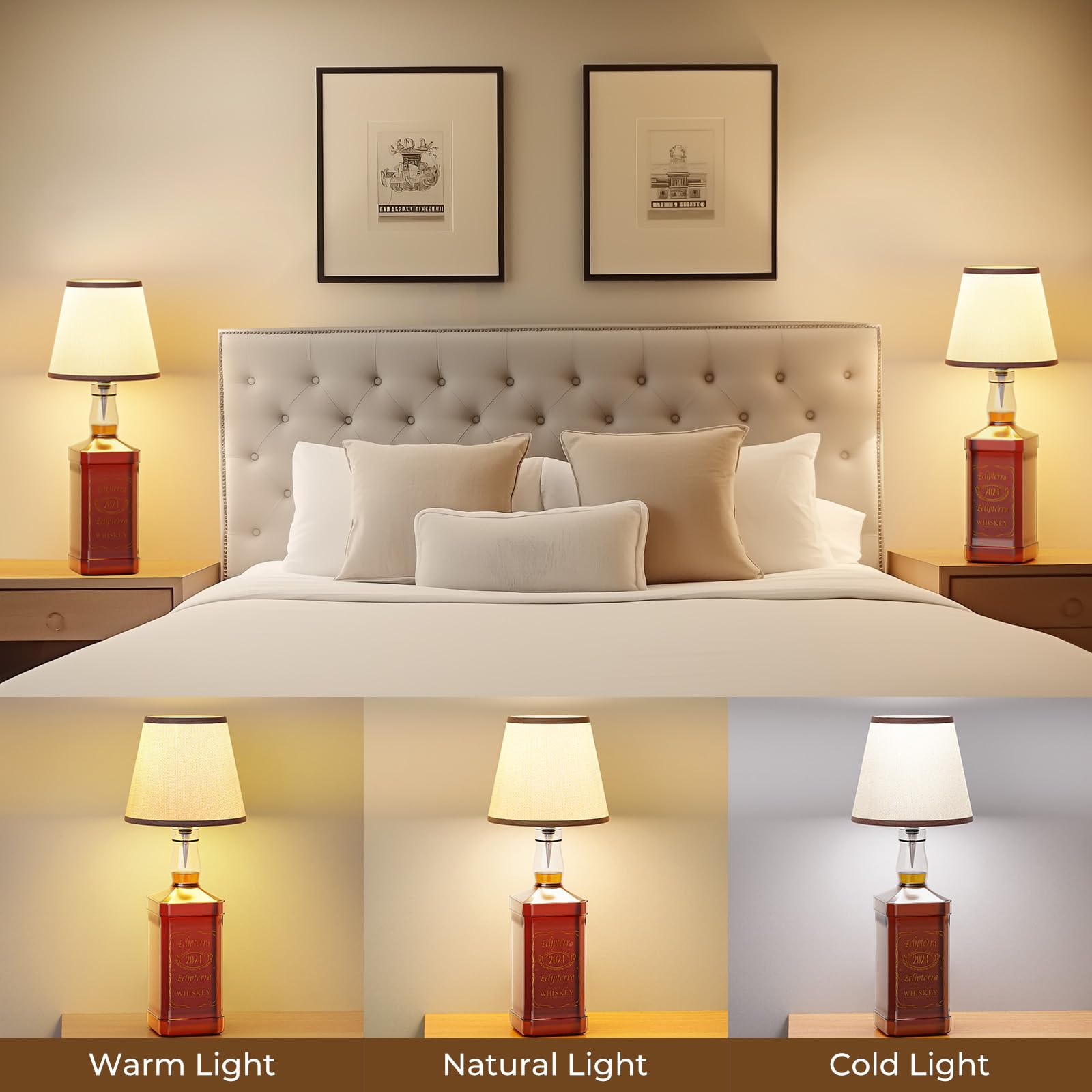 Eclipterra Cordless RGB LED Bottle Lamp Shade, 5000mAh Battery, Portable for Indoor/Outdoor, Beige, 1 Pack, Model EC-Wall Sconce 01