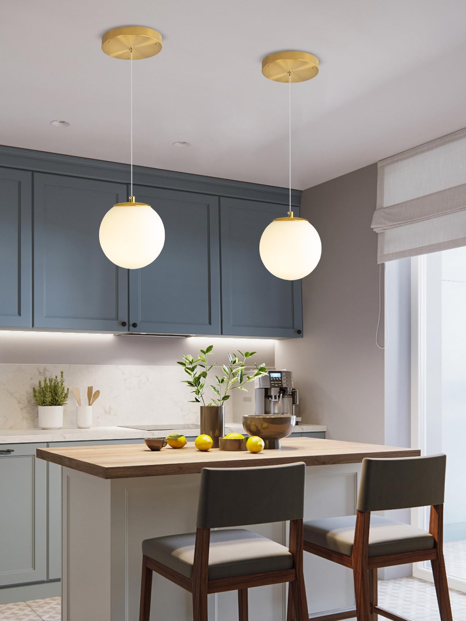 Ykolupty Pendant Lighting Gold Globe Pendant Light Fixture Mid Century Chandelier 1-Light Hanging Fixture For Kitchen Island Adjustable Length Indoor Lighting For Dinning Room Bedroom