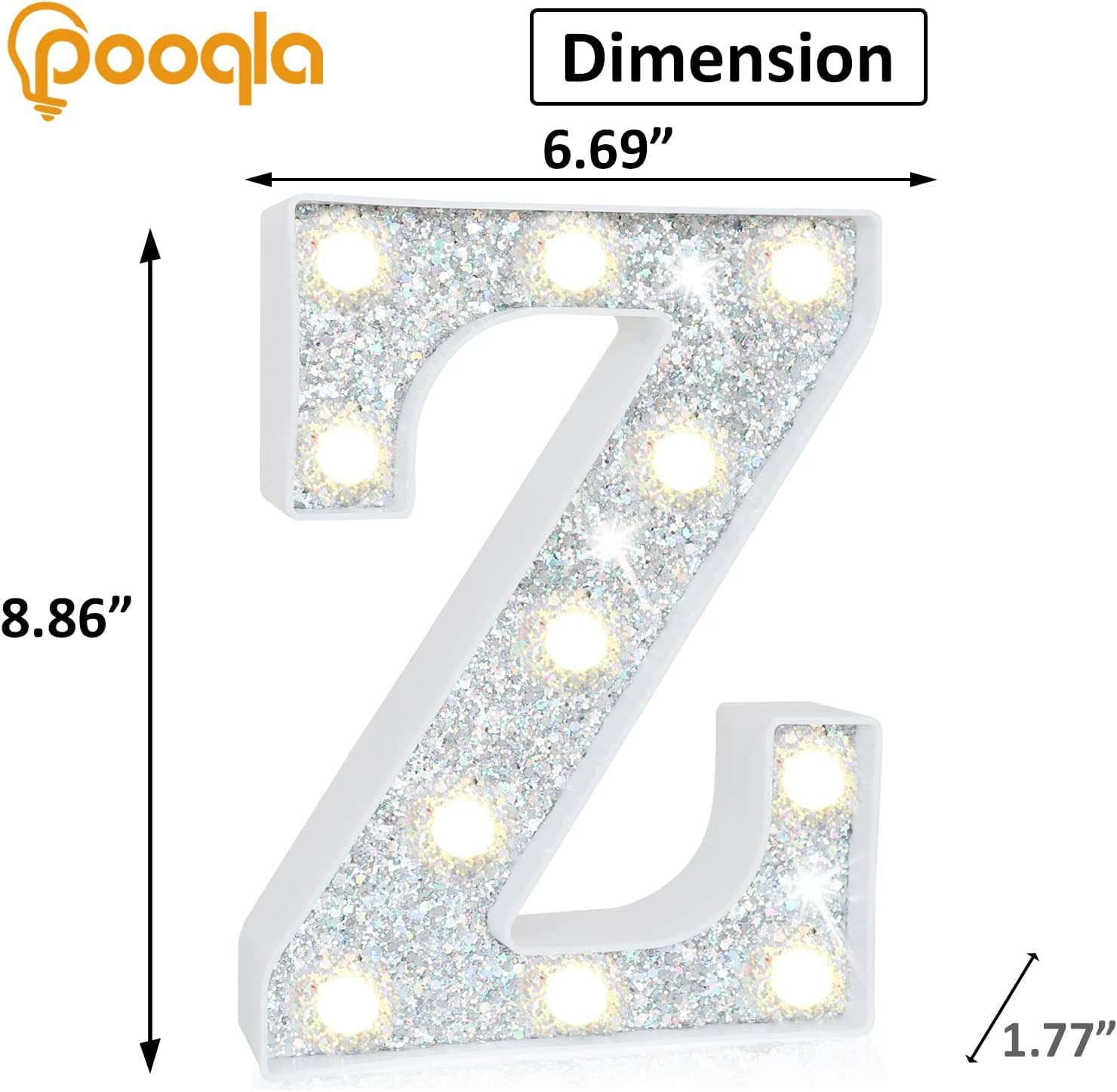 Pooqla LED Marquee Letter Light, Battery Operated, 16 Colors, Model S-RGB Silver, Letter Z