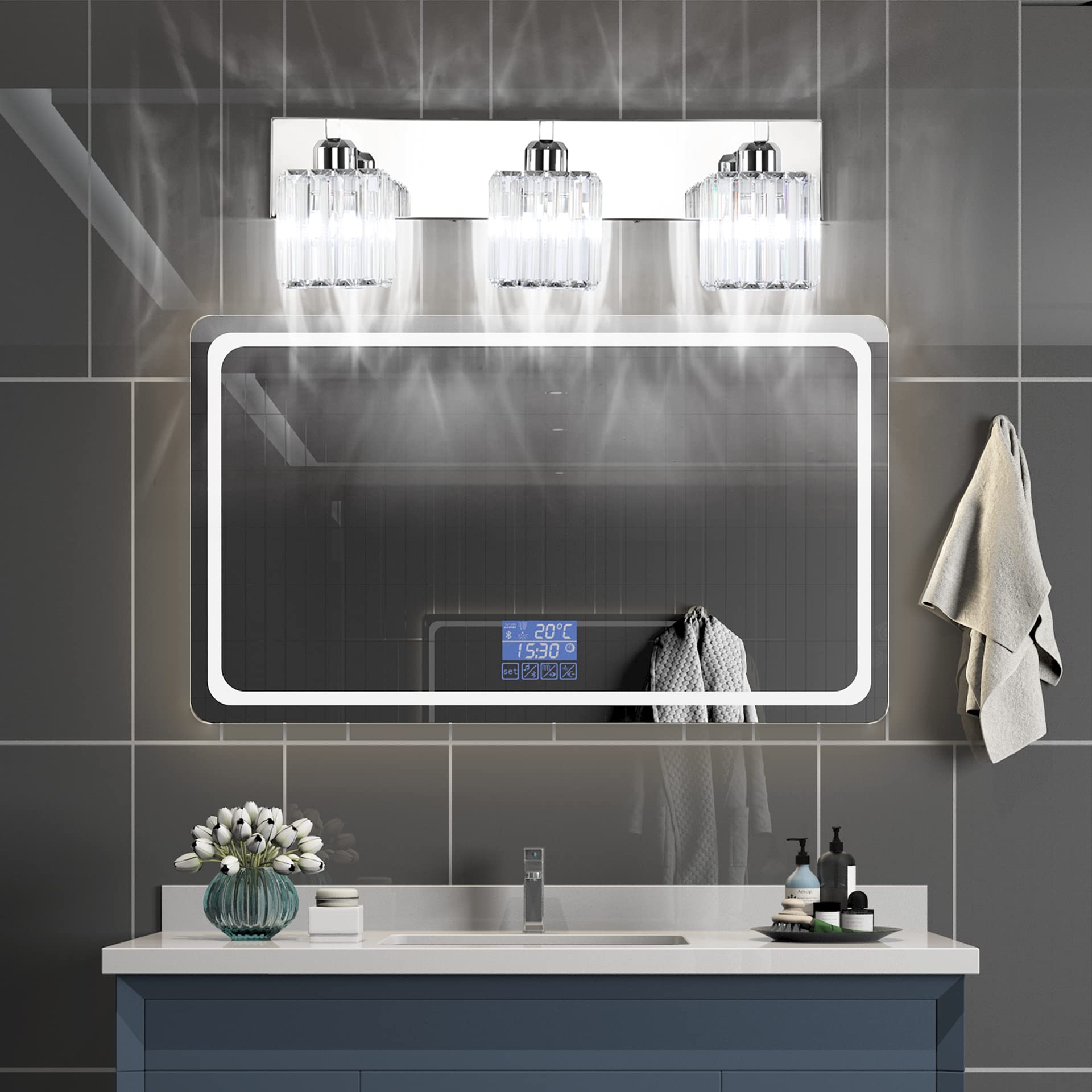 Aipsun Bathroom Vanity Light Fixtures Crystal Bathroom Lighting Fixtures Chrome Vanity Light For Bathroom (Exclude Bulb)