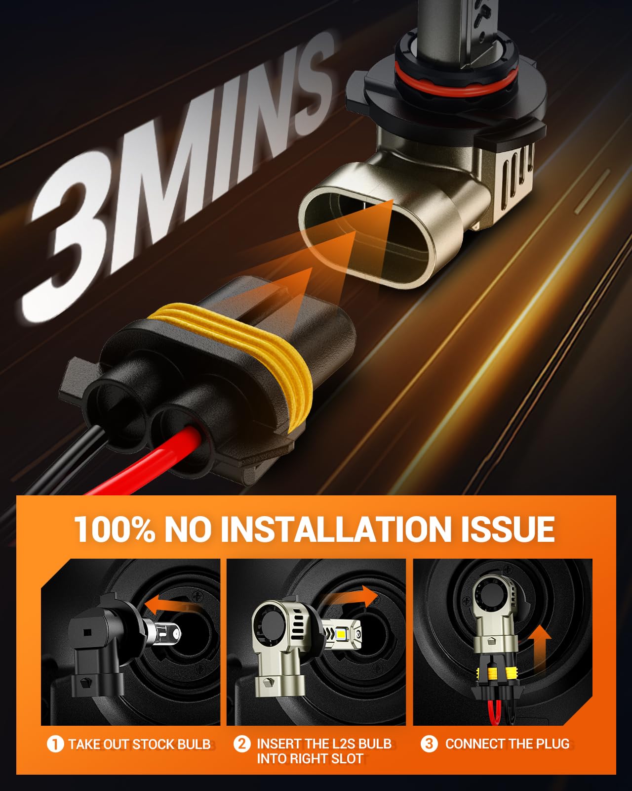 SEALIGHT 9005/HB3 Bulbs, 45,000LM Brightness, 6500K Cool White, Long Life 70,000Hrs, Plug and Play, Pack