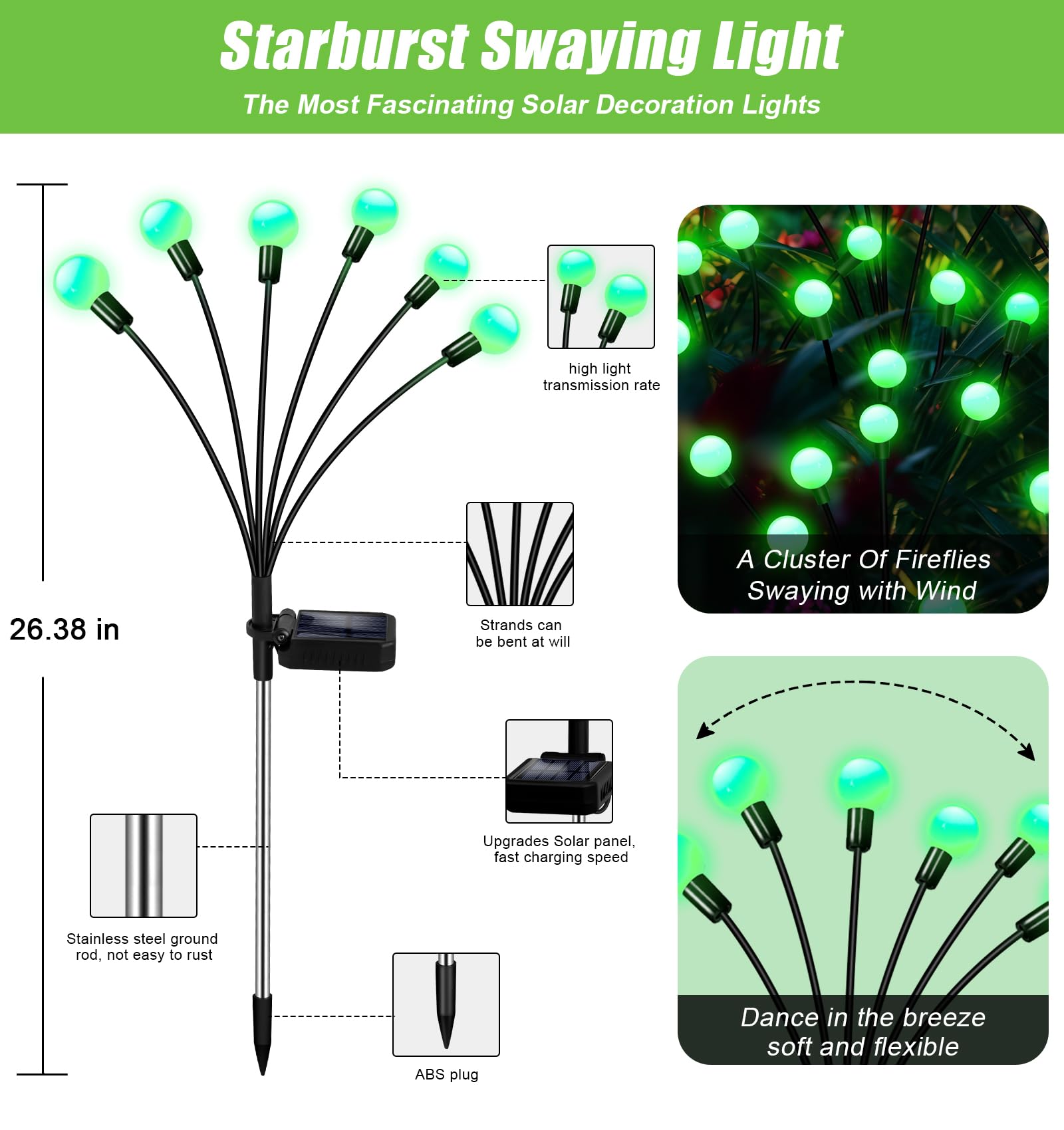 Nbqq Solar Garden Lights Outdoor, 4 Pack 24Led Waterproof Solar Powered Lights For Yard Pathway Patio, Swaying Lawn Decor As Gar
