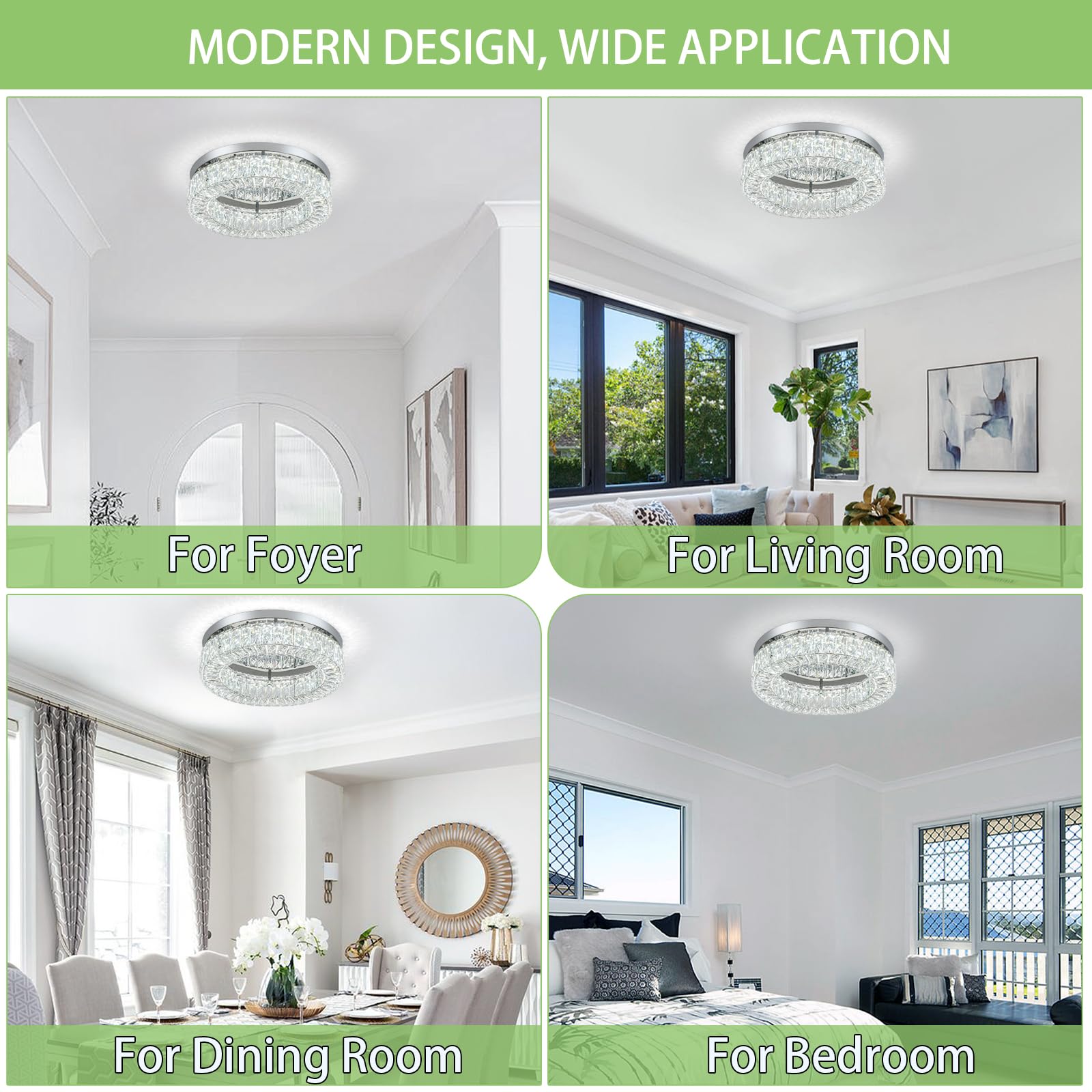 Hopggie 18'' Dimmable Chandelier With Remote Control Led Ceiling Light Flush Mount Ceiling Light Fixtures Large Crystal Chandeli