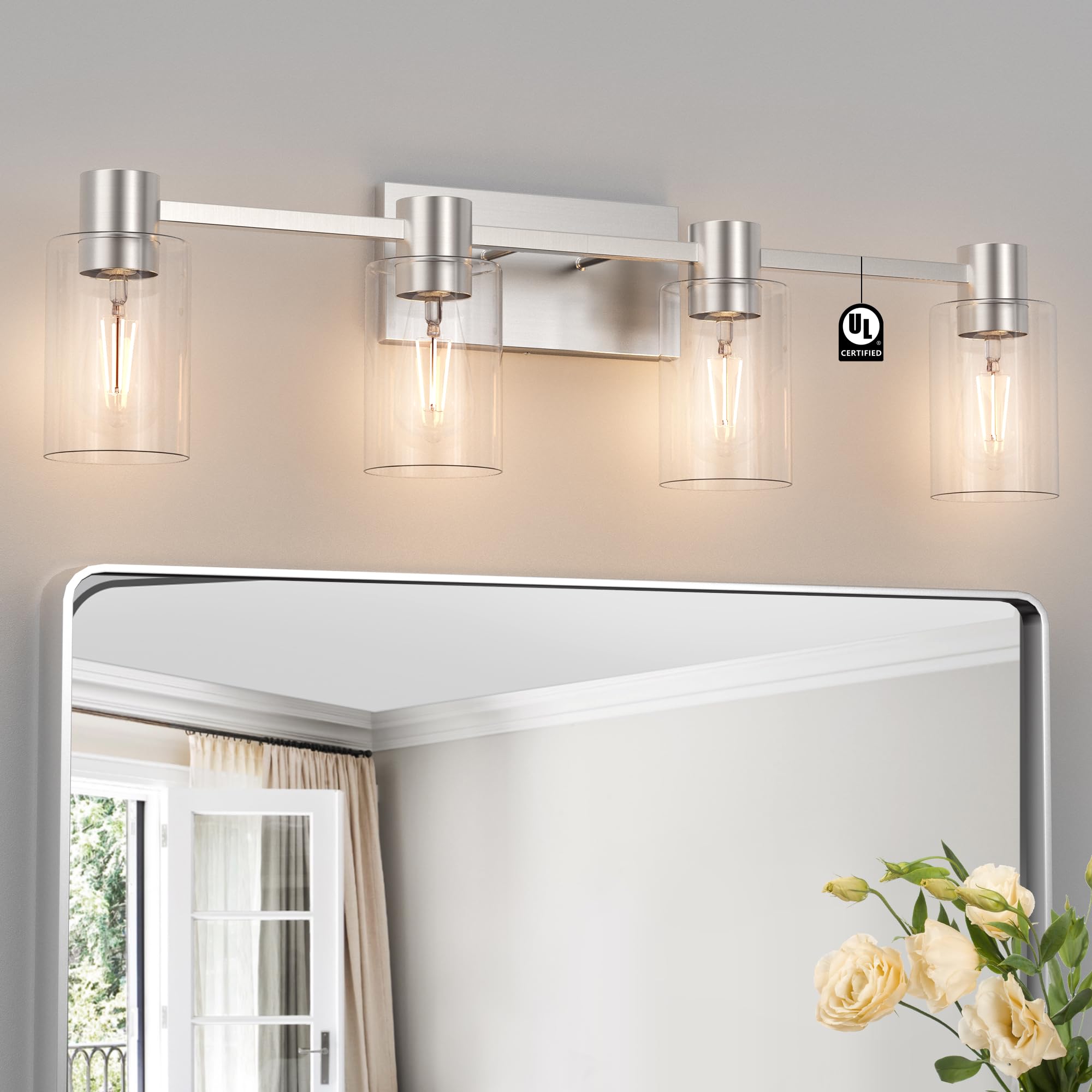 Esfos 4-Light Modern Vanity Light Fixtures Over Mirror, Brushed Nickel Bathroom Light Fixtures, Vanity Lights, Wall Sconce With