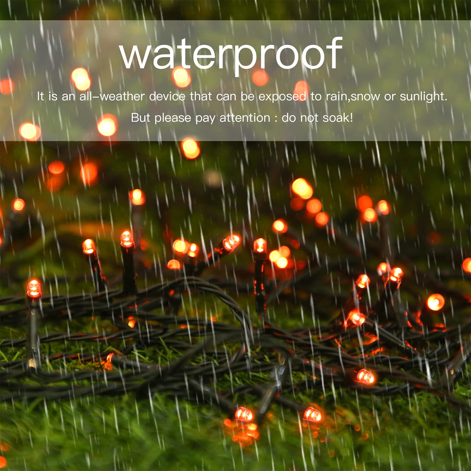 YAOZHOU Solar Halloween String Lights, 144ft, 400 LED, 8 Modes, IP44 Waterproof, Orange, 2-Pack