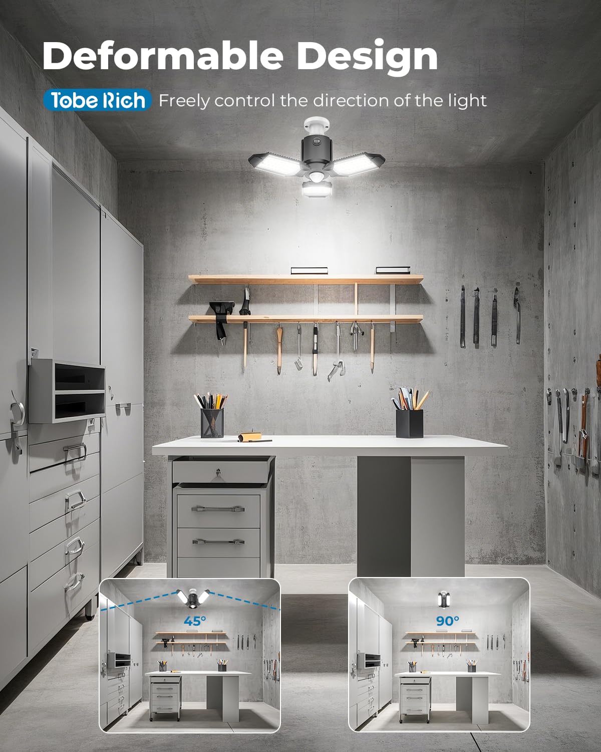 toberich Motion Sensor Garage Light 8000LM 6500K Indoor Shop Light Model MJ0301 Black