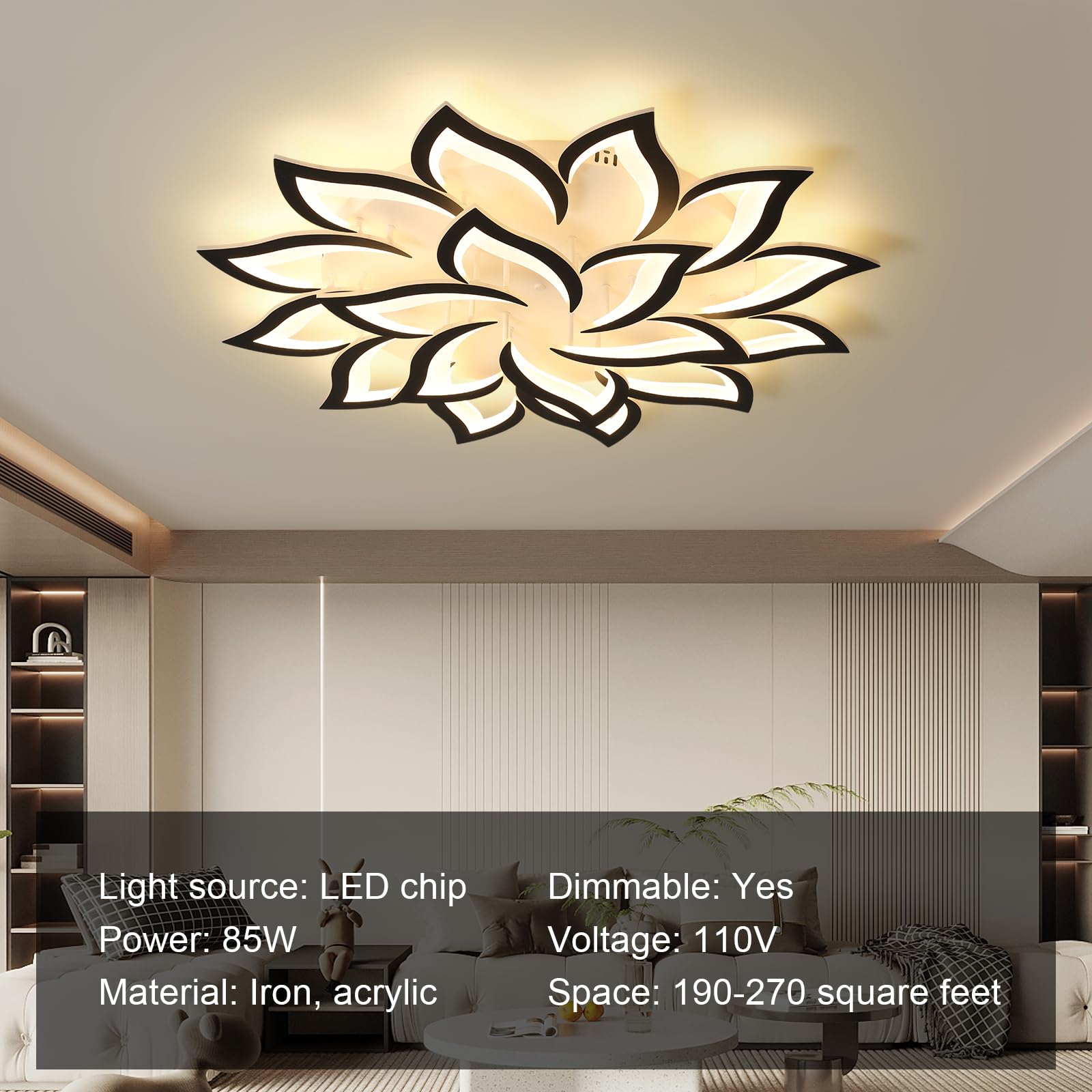 Jaymp 39.4'' Flower Shaped Ceiling Light Dimmable Modern Ceiling Lamp Remote Control Led Lighting Fixture For Living Room Dining