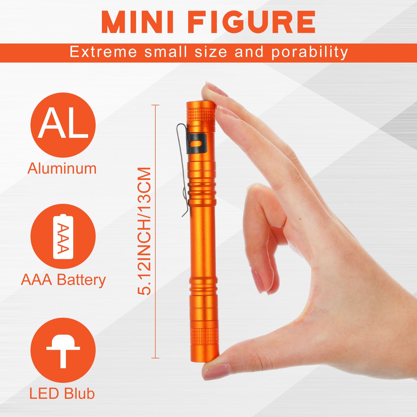 Hortsun Mini Pen Light Flashlights, 5.12 Inch, Orange, 20 Pcs, LED Handheld Slim Torches, Pocket Size Gifts for Fathers Day