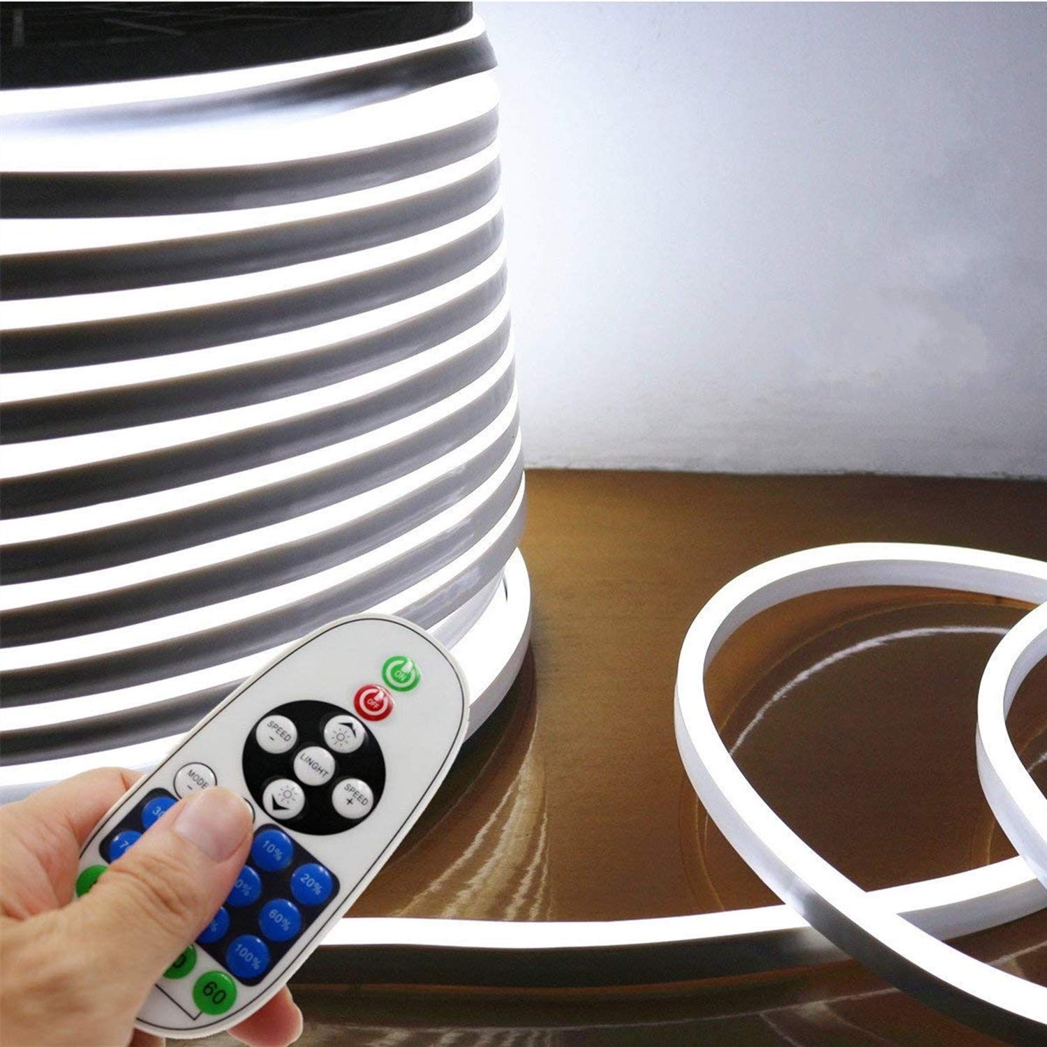 IEKOV LED NEON Light  AC 110-120V Flexible LED Neon Band Lights  120 LEDs/M  Dimmable  Waterproof 2835 SMD LED Rope Light + Remote Controller for Party Decoration (32.8ft/10m  White)