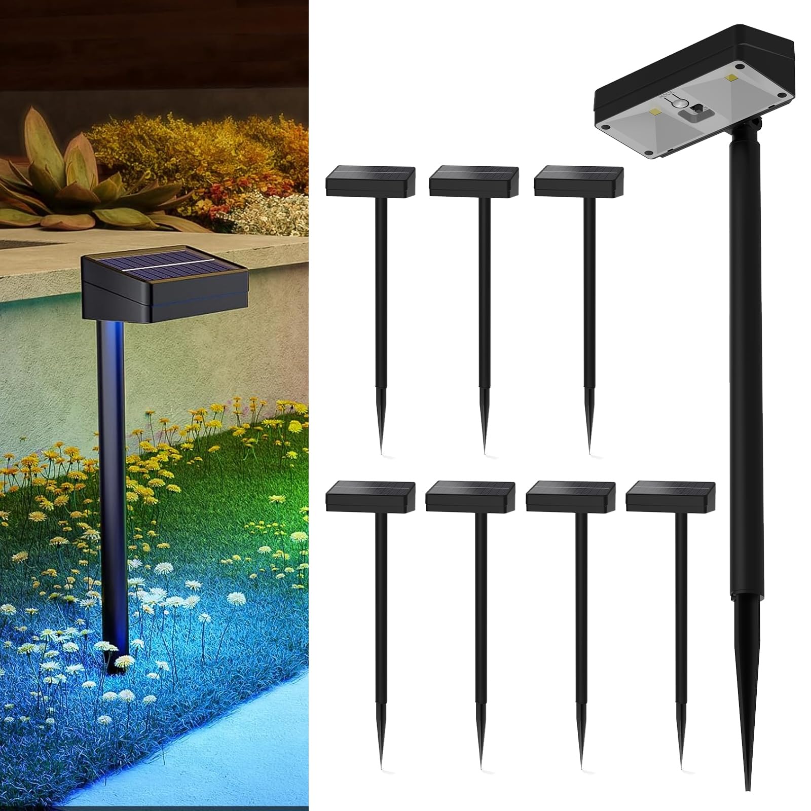 CIYOYO Bright Solar Pathway Lights Outdoor  12 Pack Solar Powered Garden Lights  Warm White/7 RGB Color Glow  Waterproof  Adjustable Angle  Perfect for Gardens  Yards  Pathways  Driveways