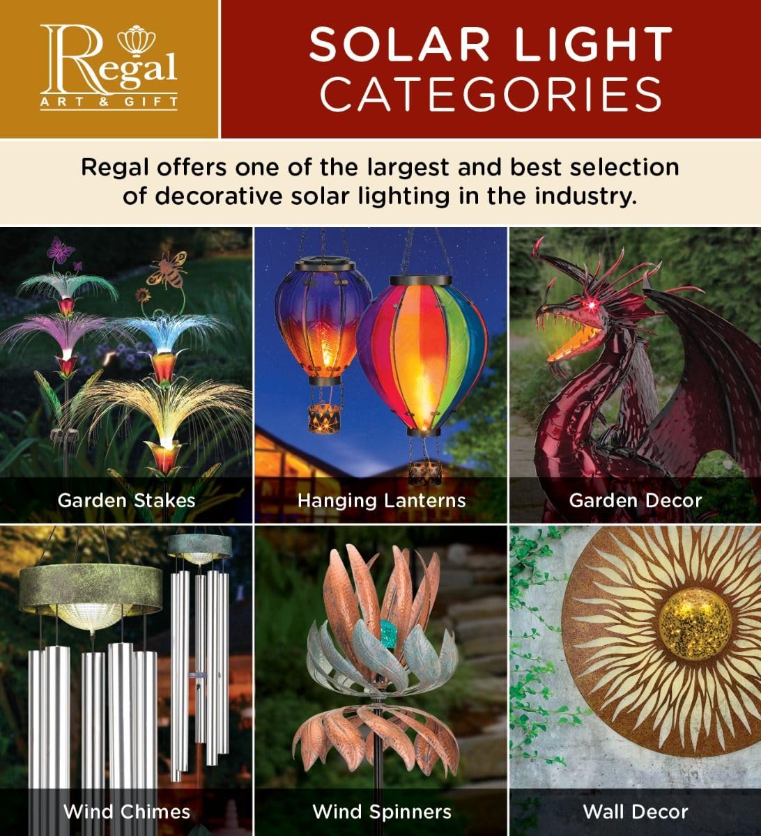 Regal Art & Gift Hot Air Balloon Solar Lantern - Large Multi Stripe Metal/Glass Outdoor LED Light