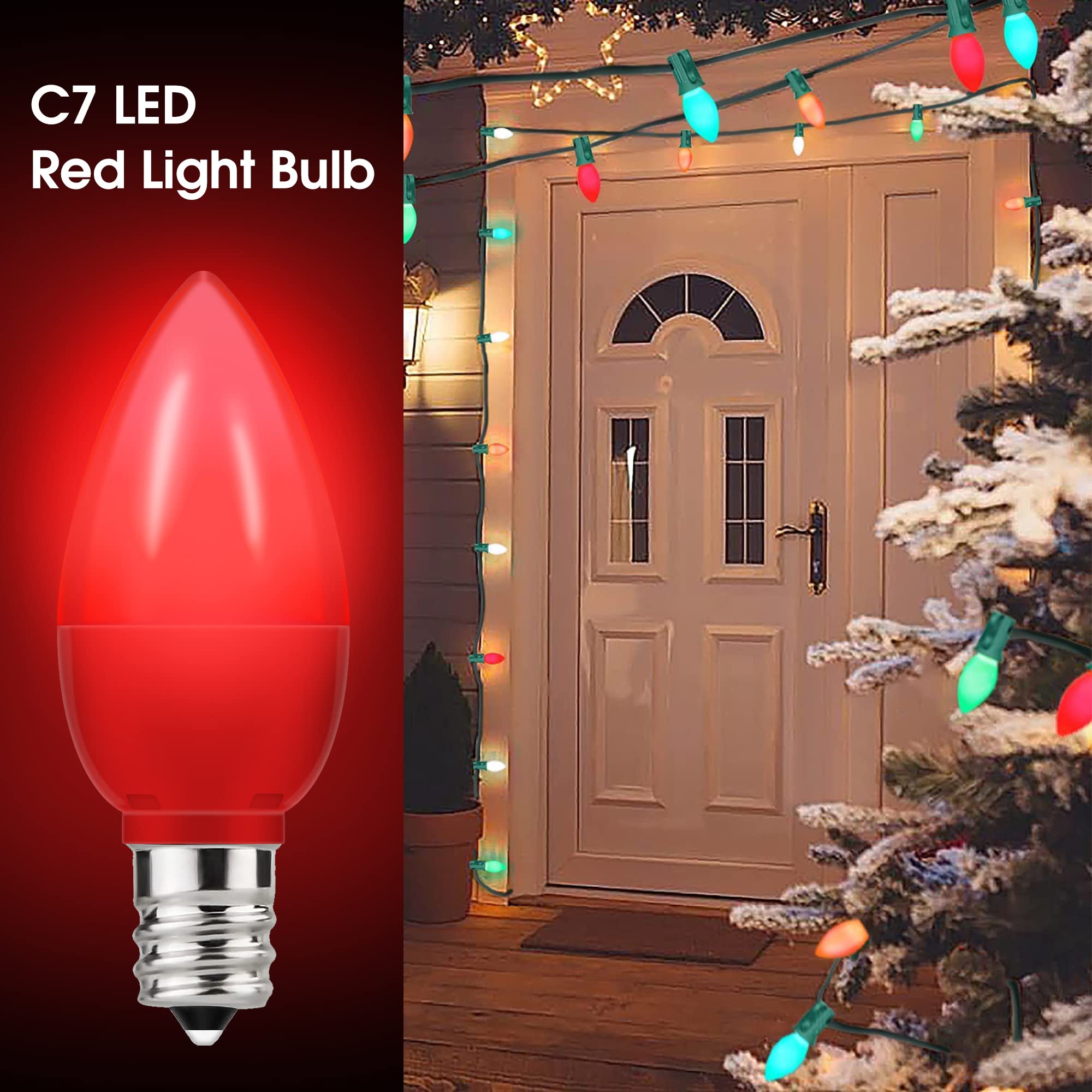 C7 LED Red Light Bulb, Christmas Light Bulbs E12 Candelabra Base, Mini LED Bulbs 1W(10W Equivalent) Night Light Bulbs for Salt L