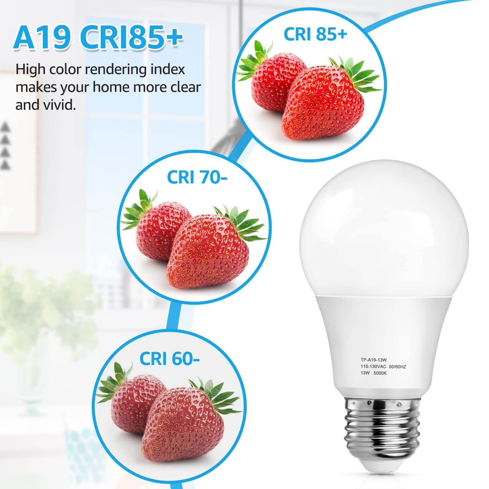 MAXvolador A19 LED Light Bulbs, 1500LM, 100-125W Equivalent, 5000K Daylight White, 13W, E26 Base, Non-Dimm