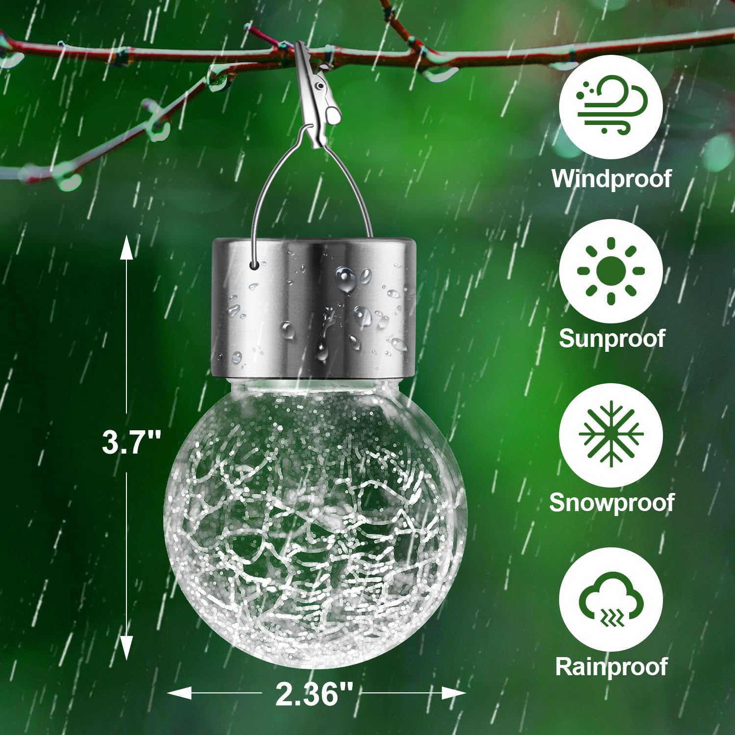 Solar Lights Outdoor Hanging Decorative Globe 8 Pack, Waterproof Solar Lantern With Handle And Clip, Solar Powered Glass Ball Li