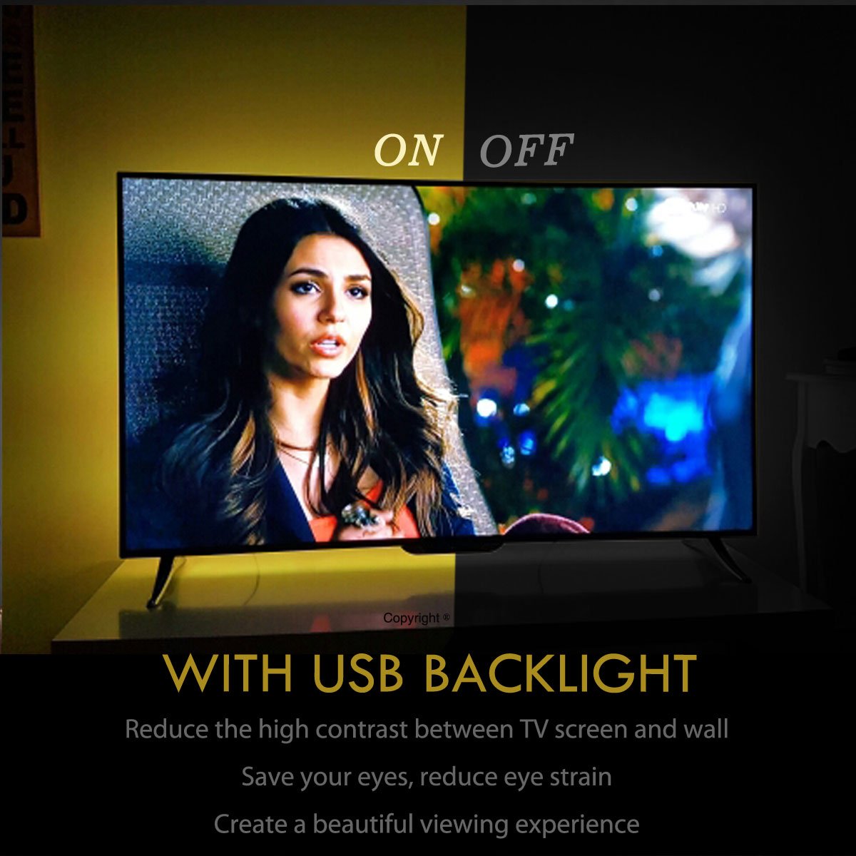Usb Tv Backlight Kit For 70 75 80 82 Inches Smart Tv Monitor Hdtv Work Space Decor - Cover 4/4 Sides Behind Tv Background Lights