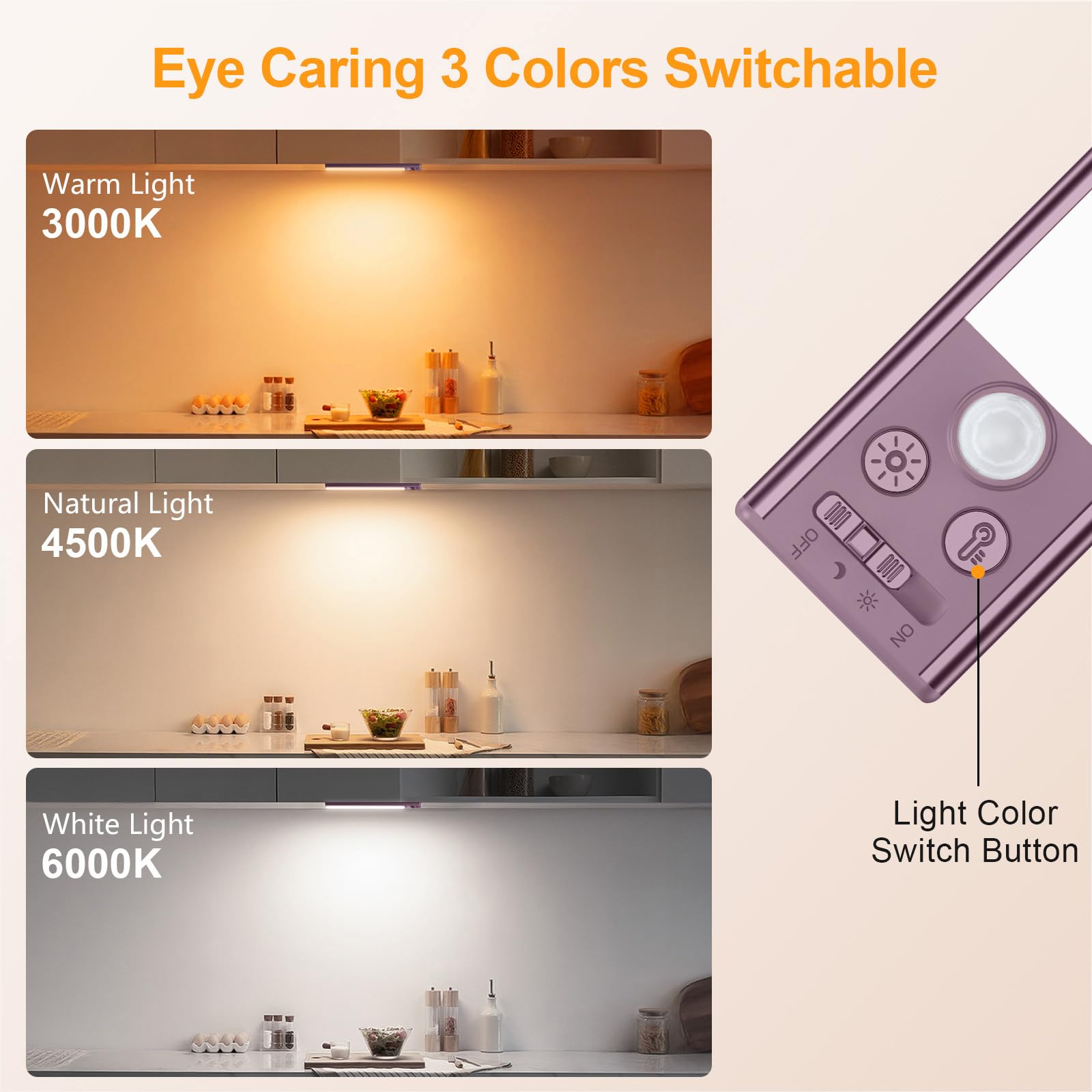 Gritin Under Cabinet Lighting - 84 LED, Rechargeable, 3-Color, Motion Sensor, 10.2 Inch, Mauve, Model G1358, 2 Pack