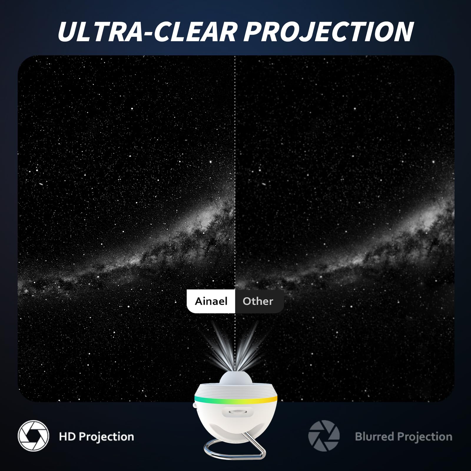 Ainael Galaxy Projector - White Star Projector Night Light with Light Strip, Model SKE-TKQ01 for Kids & Adults, Perfect Christmas Gift