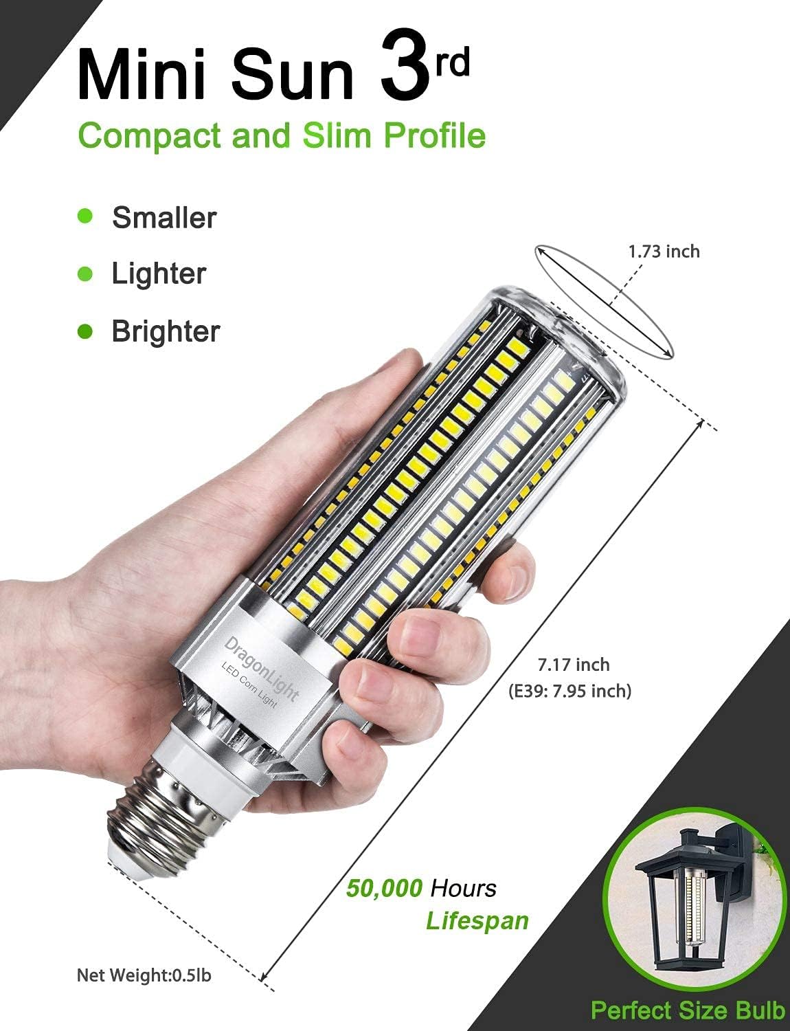 Dragonlight 60W Corn Led Light Bulb (200 Watt Metal Halide/Hid/Hps Replacement) E26/E39 Large Mogul Base Led Lamp 3000K Warm Whi