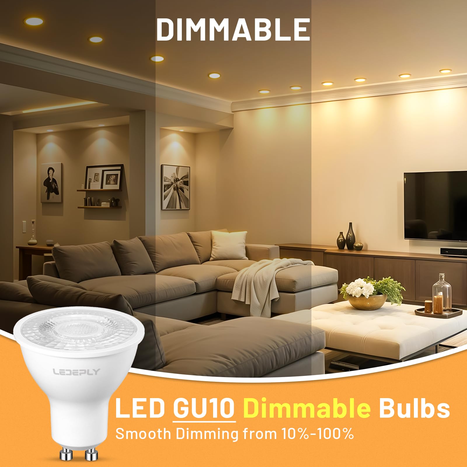 Ledeply Dimmable Led Gu10 Bulbs  5W=50W  2700K Warm White  38 Beam Angle  470 Lm  Bulb  Spotlight For Track Lighting  Kitchen  6 Pack