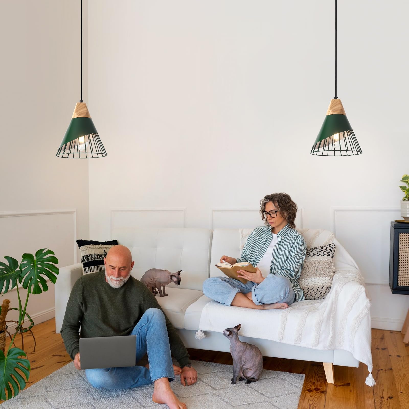 Sesiment Farmhouse Pendant Light 9.4Ines, 2 Packs- Green Industrial Kitchen Pendant Lights For Kitchen Island, Bar, Bedroom, Off