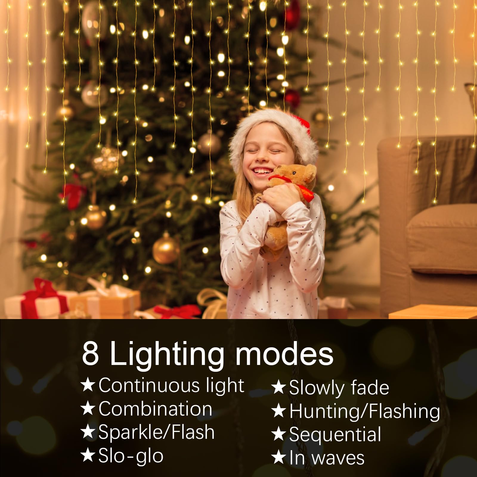 Dreicht 33ft Warm White Icicle Lights - 400 LED Waterproof Decorations, Clear Wire, 8 Modes for Indoor/Outdoor Holiday Use