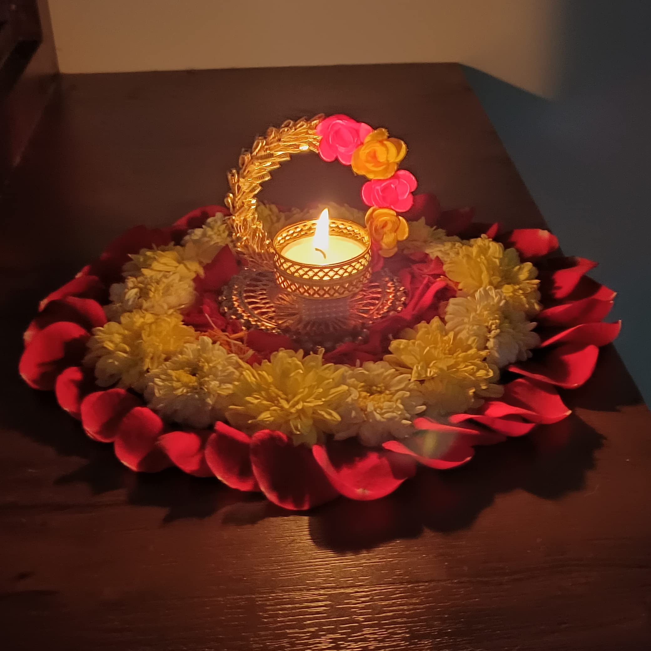 Vibhushita Designer Artificial Plastic Flower Decorative Handmade Traditional Diwali Oil Wax Diya with T-Light Candle