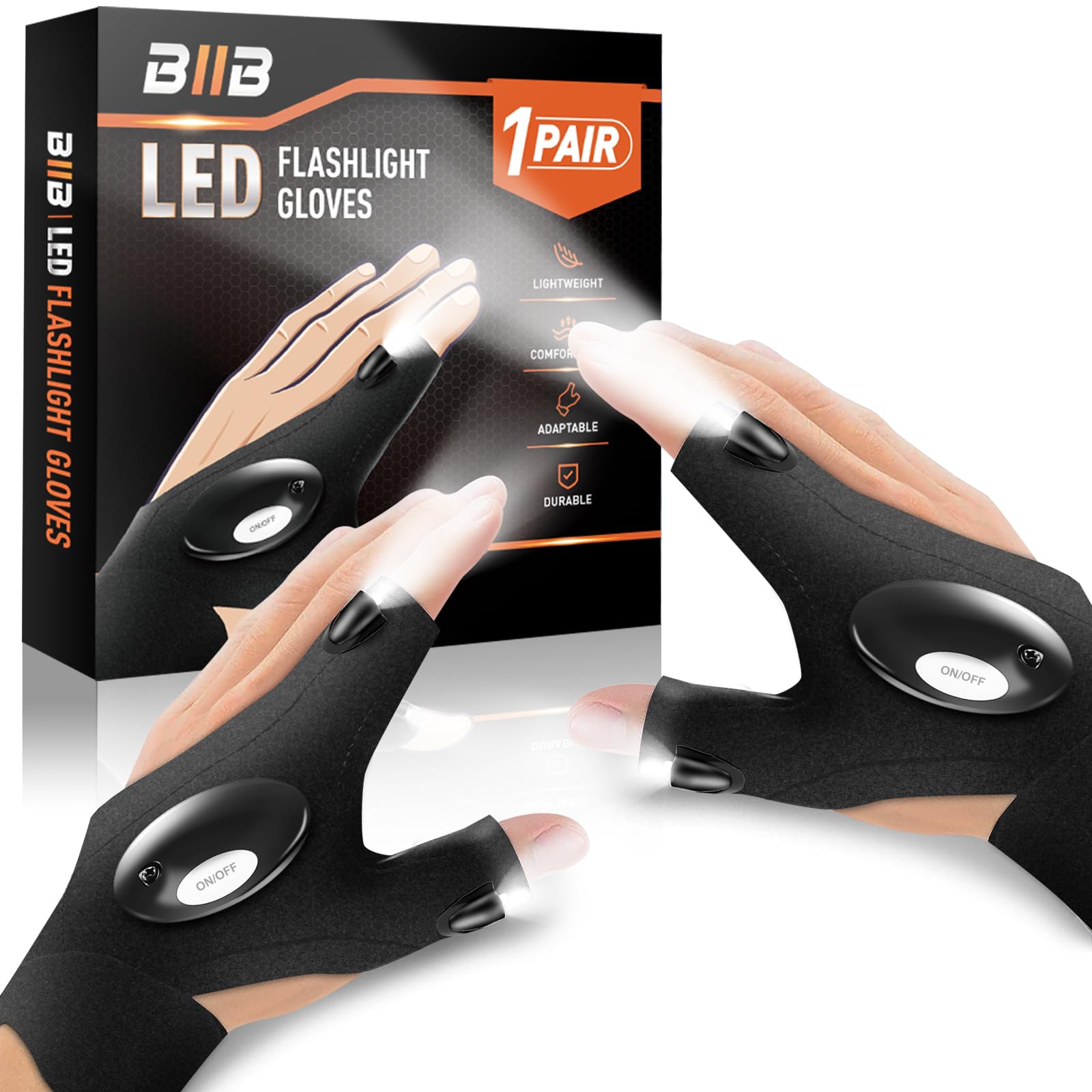 BIIB LED Flashlight Gloves - Large Nylon, Unique Gifts for Men, Ideal for Valentine's Day, Birthdays, and Cool Gadgets