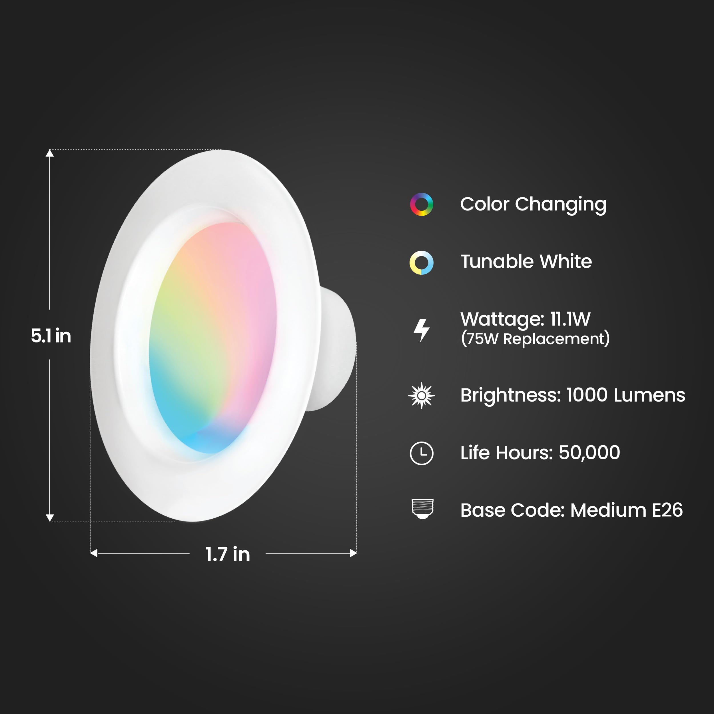Feit Electric Smart Recessed Downlights, 75W Equivalent, Color-Changing, Dimmable, 1000 Lumens, 3 Count, White, LEDR6/RGBW
