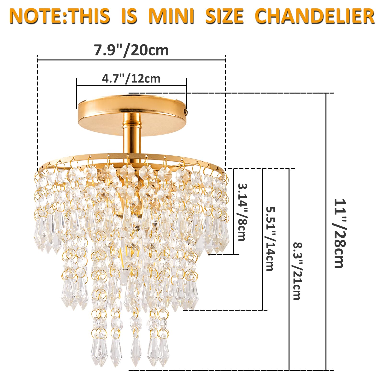 Modern Mini Crystal Chandelier, 3-Tier Raindrops Design Small Chandelier Light Fixture, Flush Mount Ceiling Light Fixture For Bedroom, Hallway, Living Room - E26 Base, Chandelier For Bedroom (Gold)