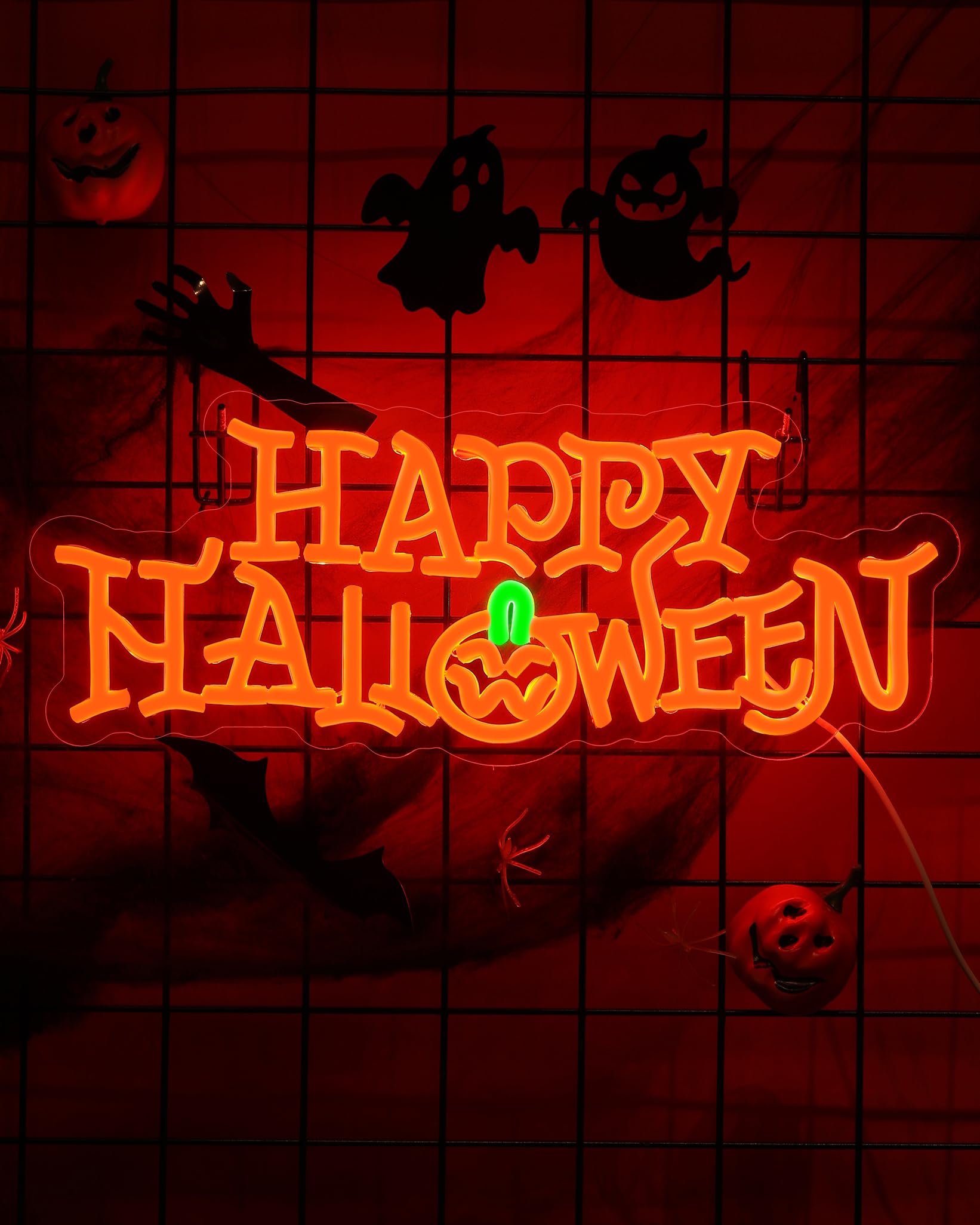 Jannisa LED Neon Light Sign - Happy Halloween Pumpkin Decor, 16.1x6.1in, USB Powered, Orange Acrylic for Parties and Home Decoration